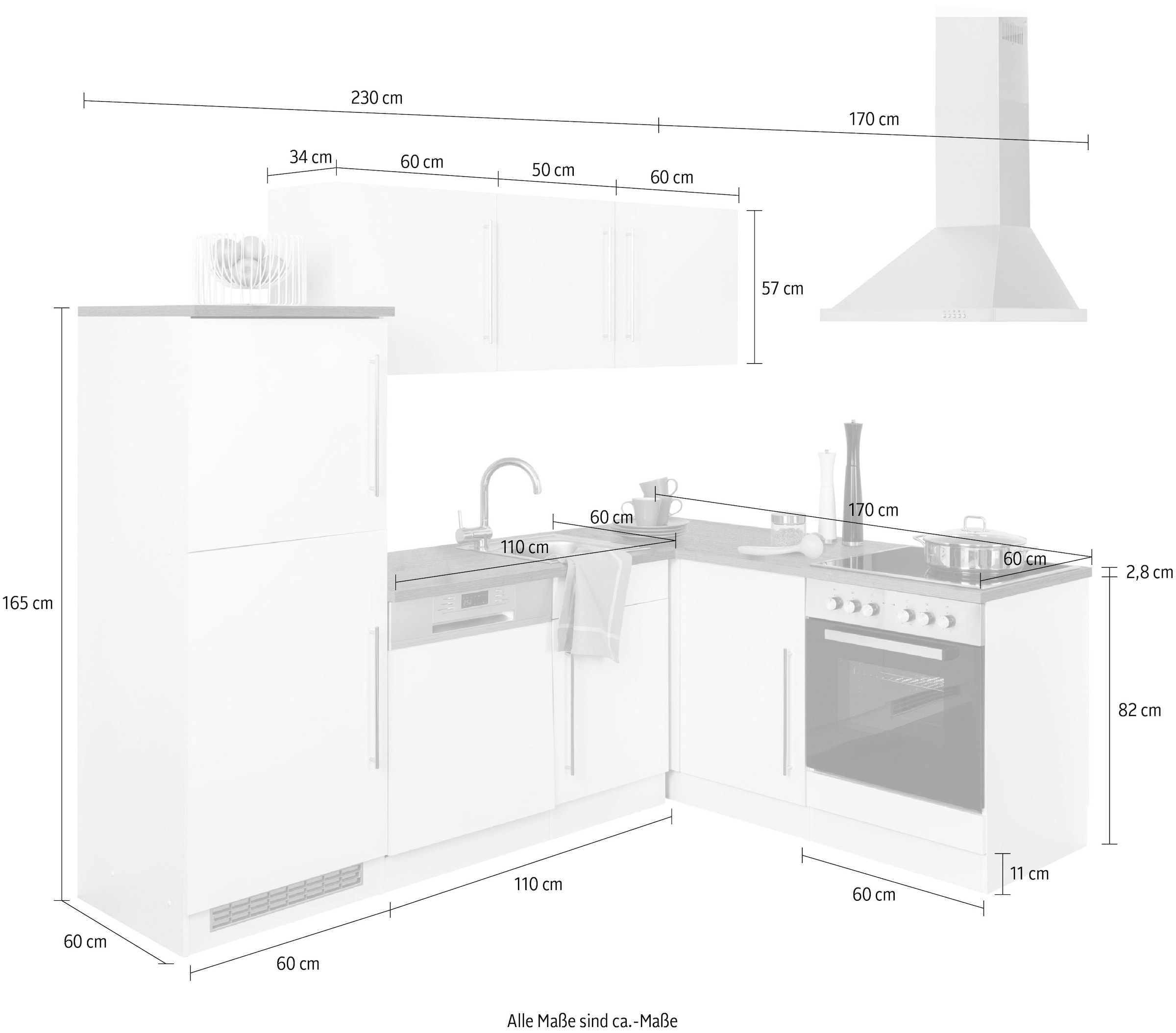 Stellbreite Raten E-Geräte, Winkelküche bestellen »Samos«, ohne 230 auf MÖBEL HELD x 170 cm