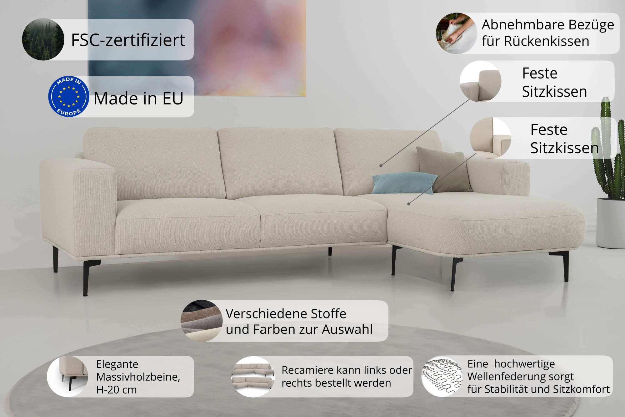 OTTO home Ecksofa »Lillith, 289 cm, L-Form, gemütlicher Sitzkomfort« Eckcouch mit runder Recamiere links/rechts , Strukturstoff