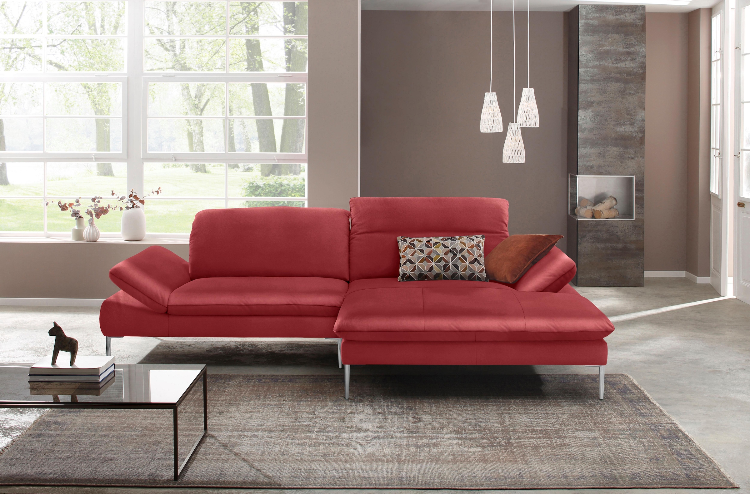W.SCHILLIG Ecksofa »enjoy&MORE, Designsofa, elegant und bequem, L-Form«, mit Sitztiefenverstellung, Füße Chrom glänzend, Breite 294 cm