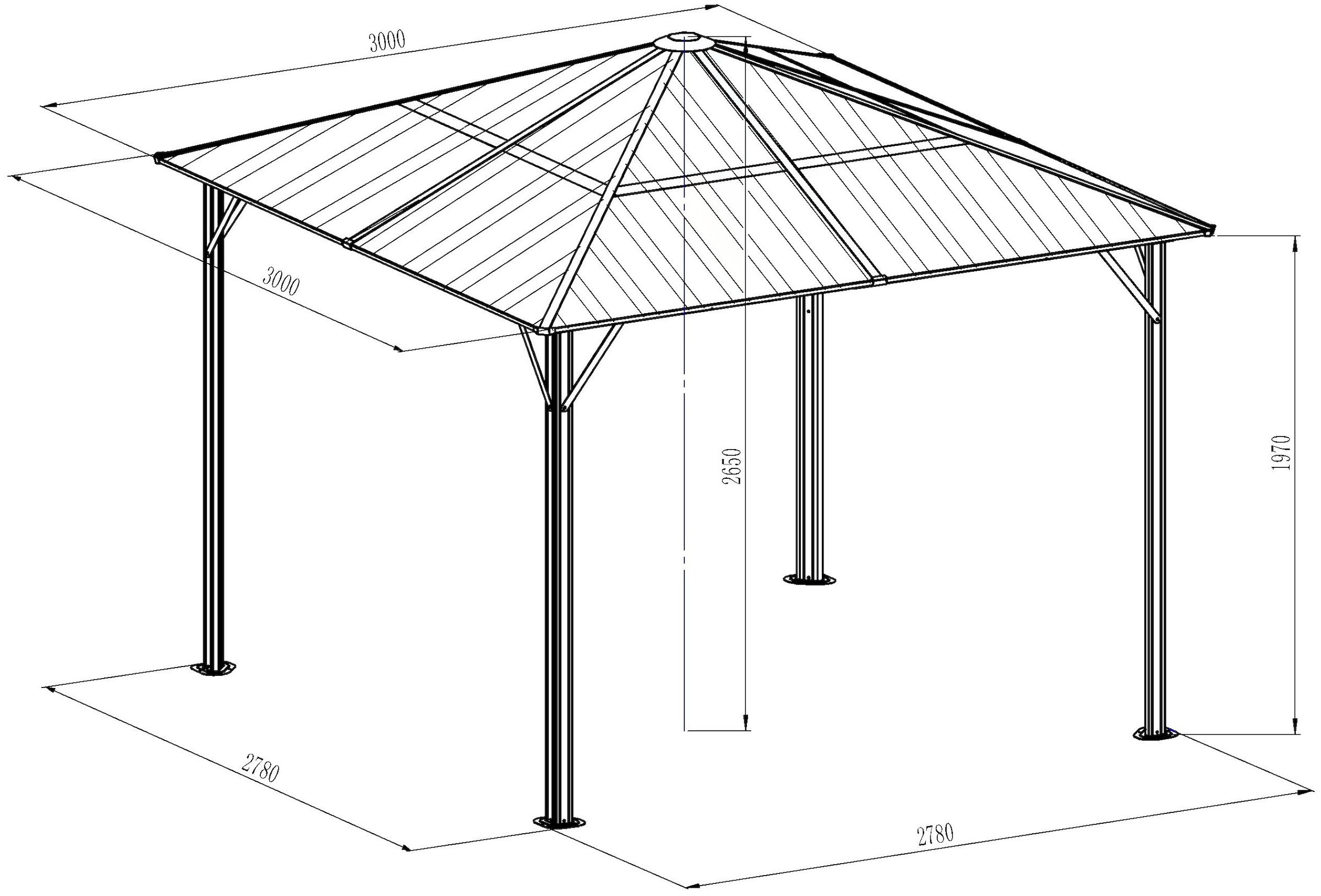 KONIFERA Pavillon »Aruba 2.0«, BxT: 300x300 cm, 6 mm Polycarbonat-Dachplatten, Aluminium