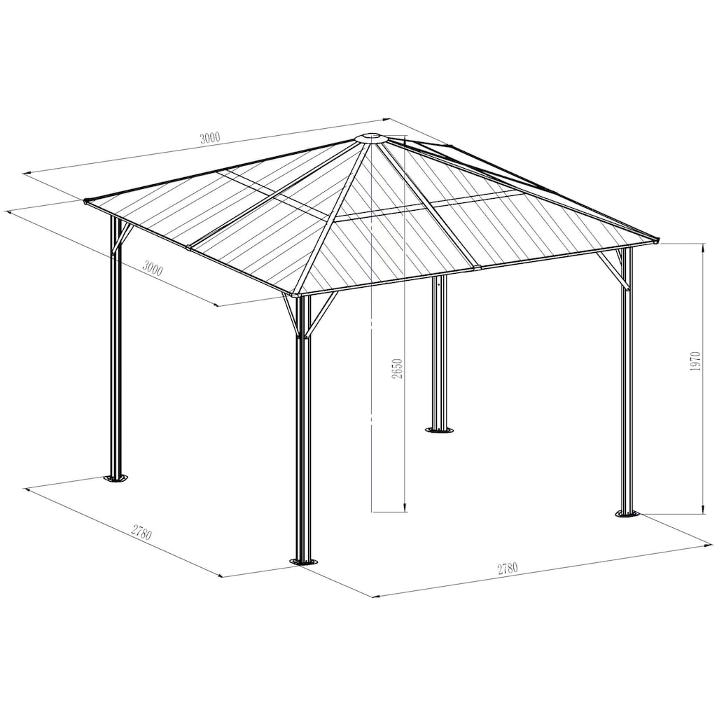 KONIFERA Pavillon »Aruba 2.0«, BxT: 300x300 cm, 6 mm Polycarbonat-Dachplatten, Aluminium