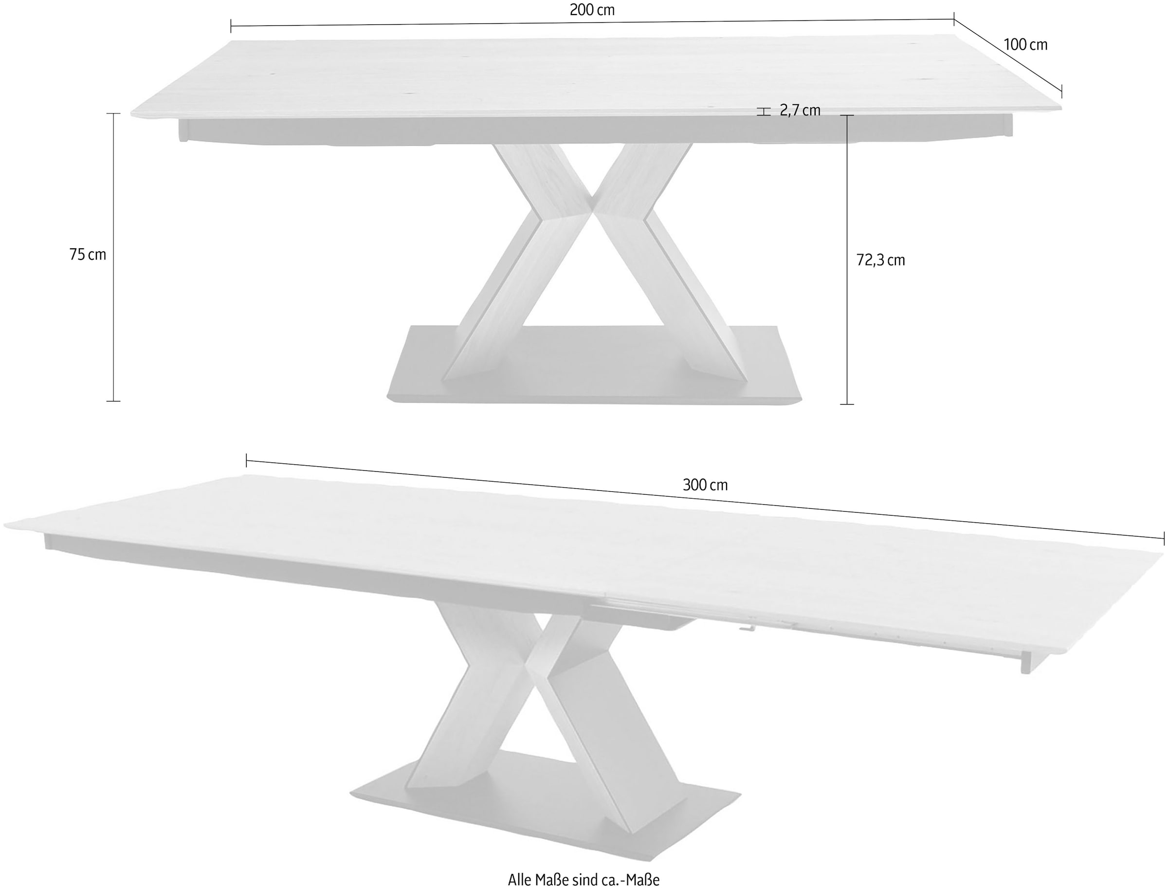 K+W Komfort & Wohnen Esstisch »Mikkado Tube«, (1 St.), Funktionstisch, X-Gestell aus Asteiche, in 2 Breiten 180 cm und 200cm