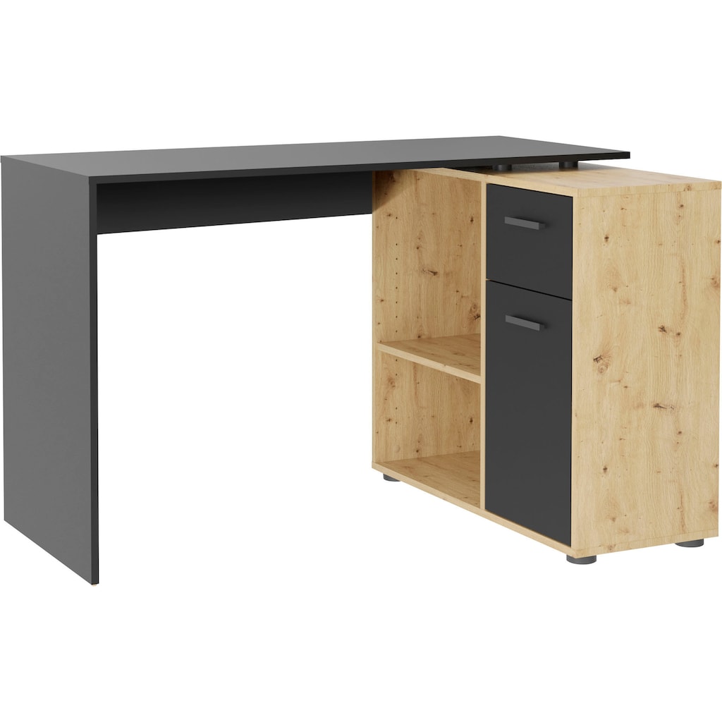 FMD Eckschreibtisch »AUGSBURG«, Schreibtisch / Sideboard mit Stauraum, drehbar, Breite 117/148 cm
