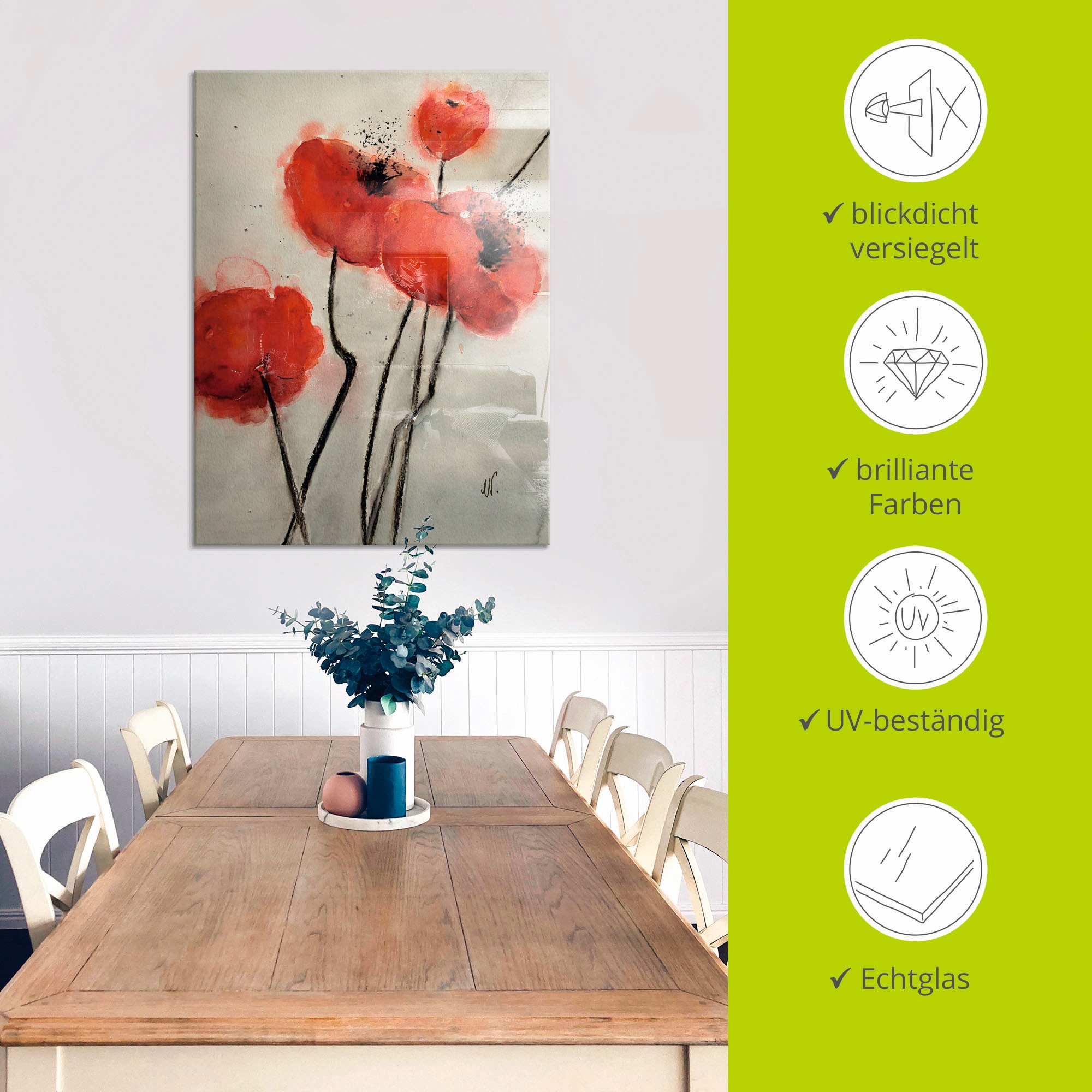 Artland Glasbild »Roter Mohn« Blumen 1 Stk. tlg. in verschiedenen Größen