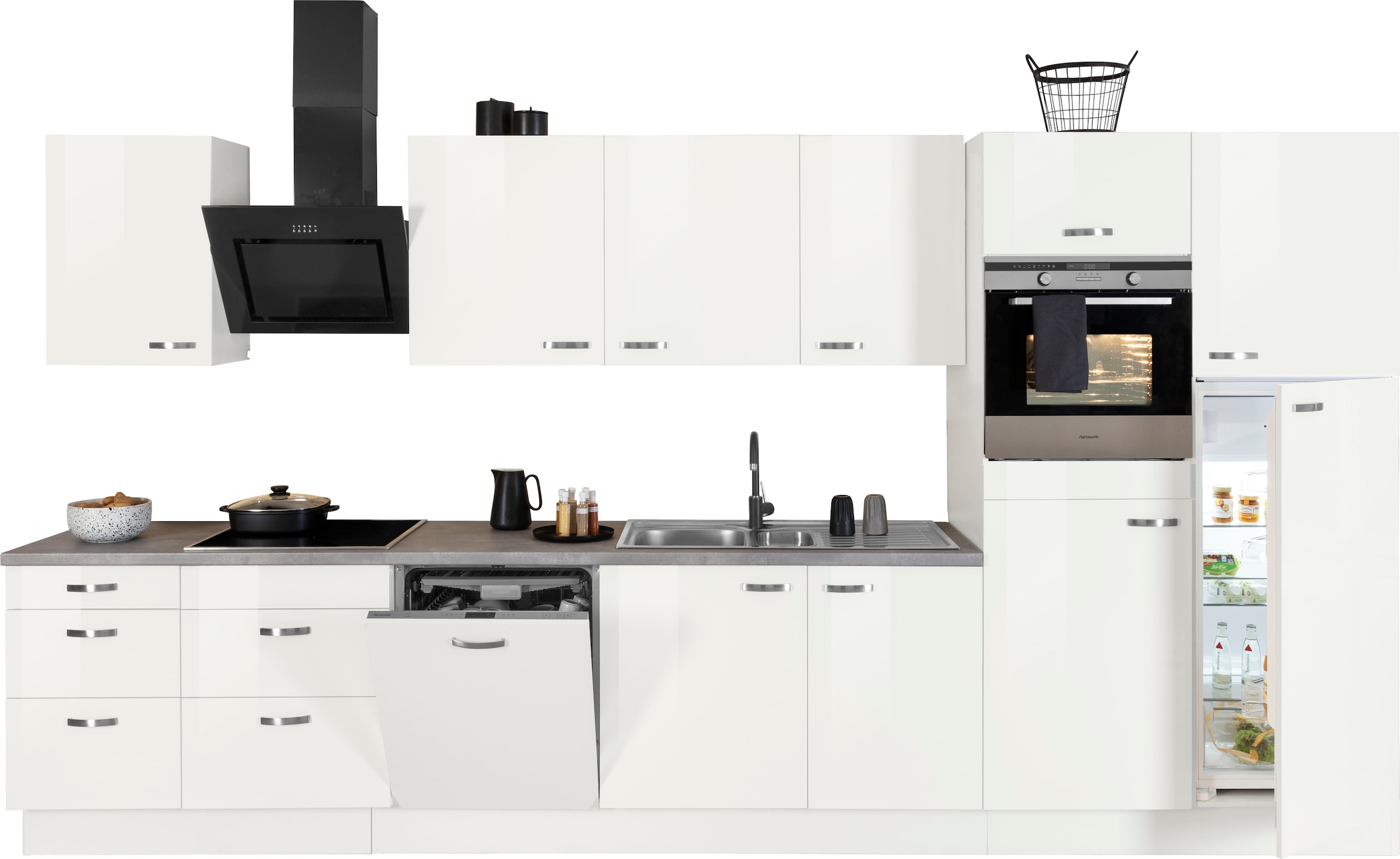 Induktions-Kochfeld, bestellen auf »Cara, Raten Küchenzeile Breite Soft-Close-Funktion HANSEATIC-E-Geräten, OPTIFIT mit 400 cm,«,