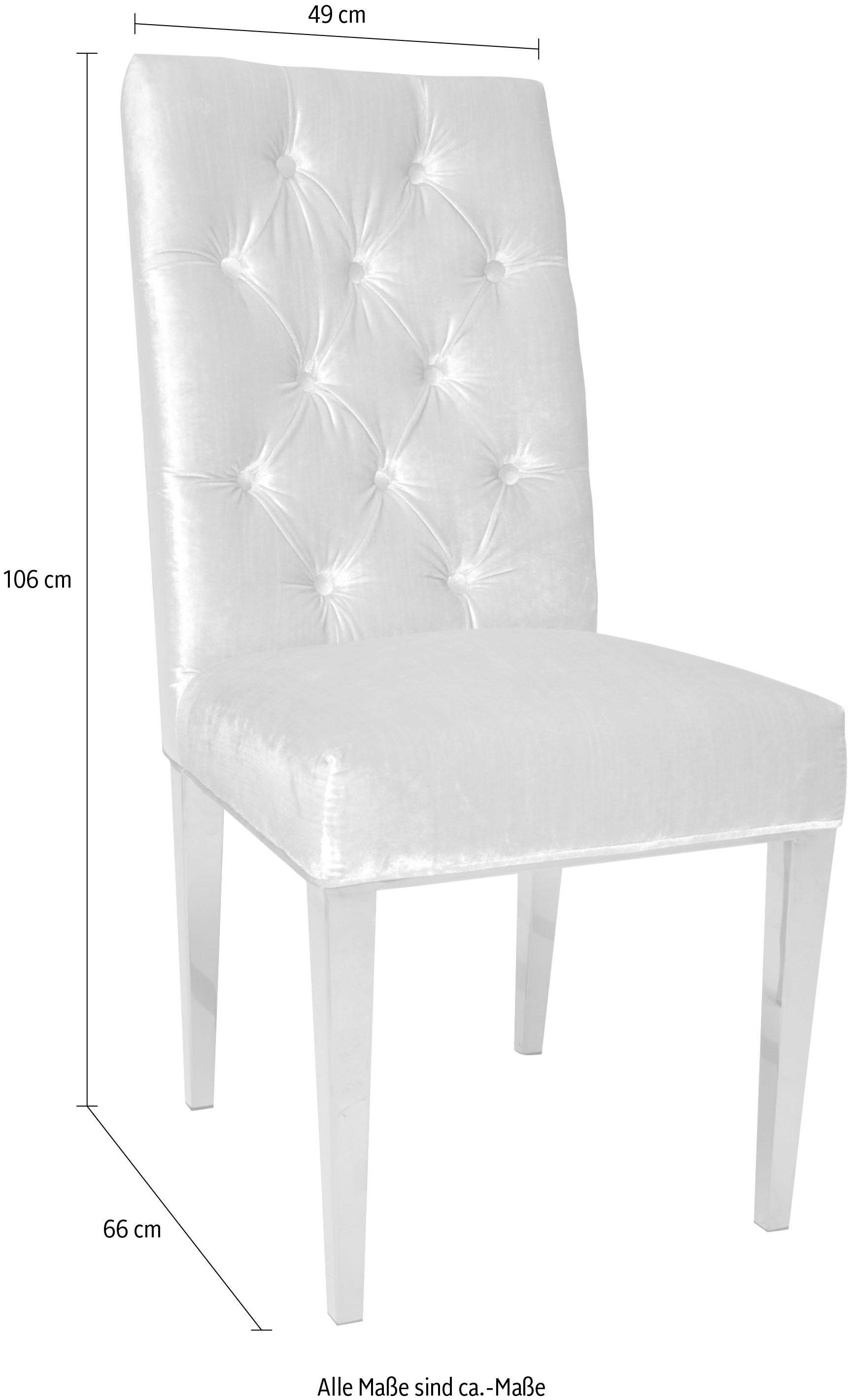 Leonique Stuhl 1 (Set), Rücken St., und Metallfüßen, Polsterstuhl Raten »Pinky«, am kaufen Samtvelours, Knopfheftung silberfarbenen auf