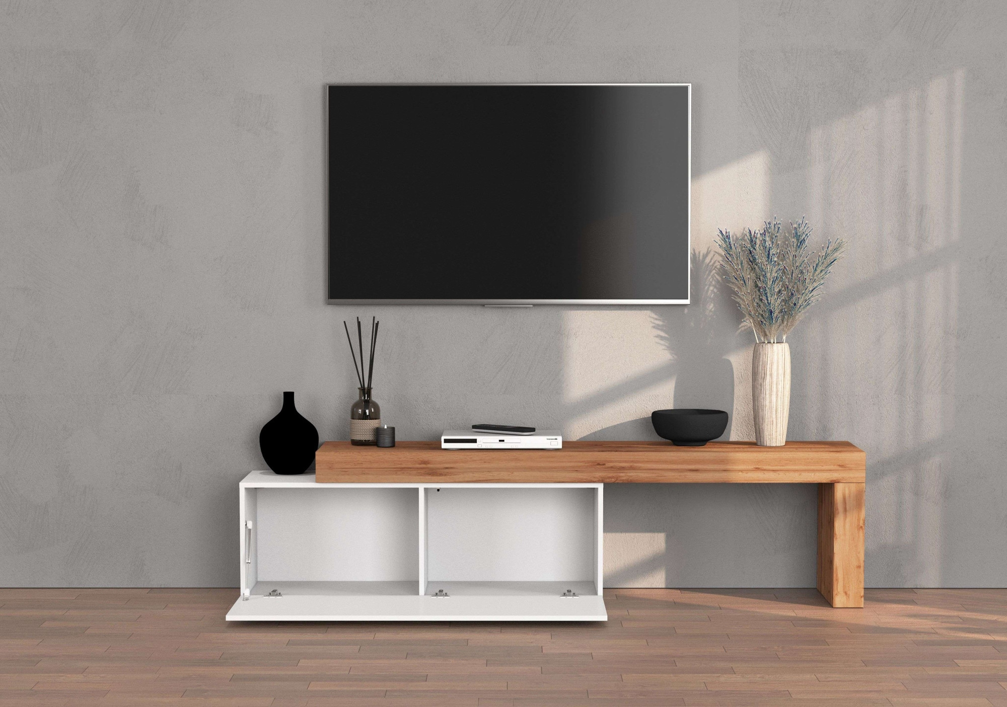 INOSIGN TV-Board »Chronos TV-Board, Lowboard«, (1 St., Breite verstellbar von 180 bis 290 cm), Breite 240 cm TV-Board,Lowboard,1 Klappe und ein L-Förmiger Aufsatz