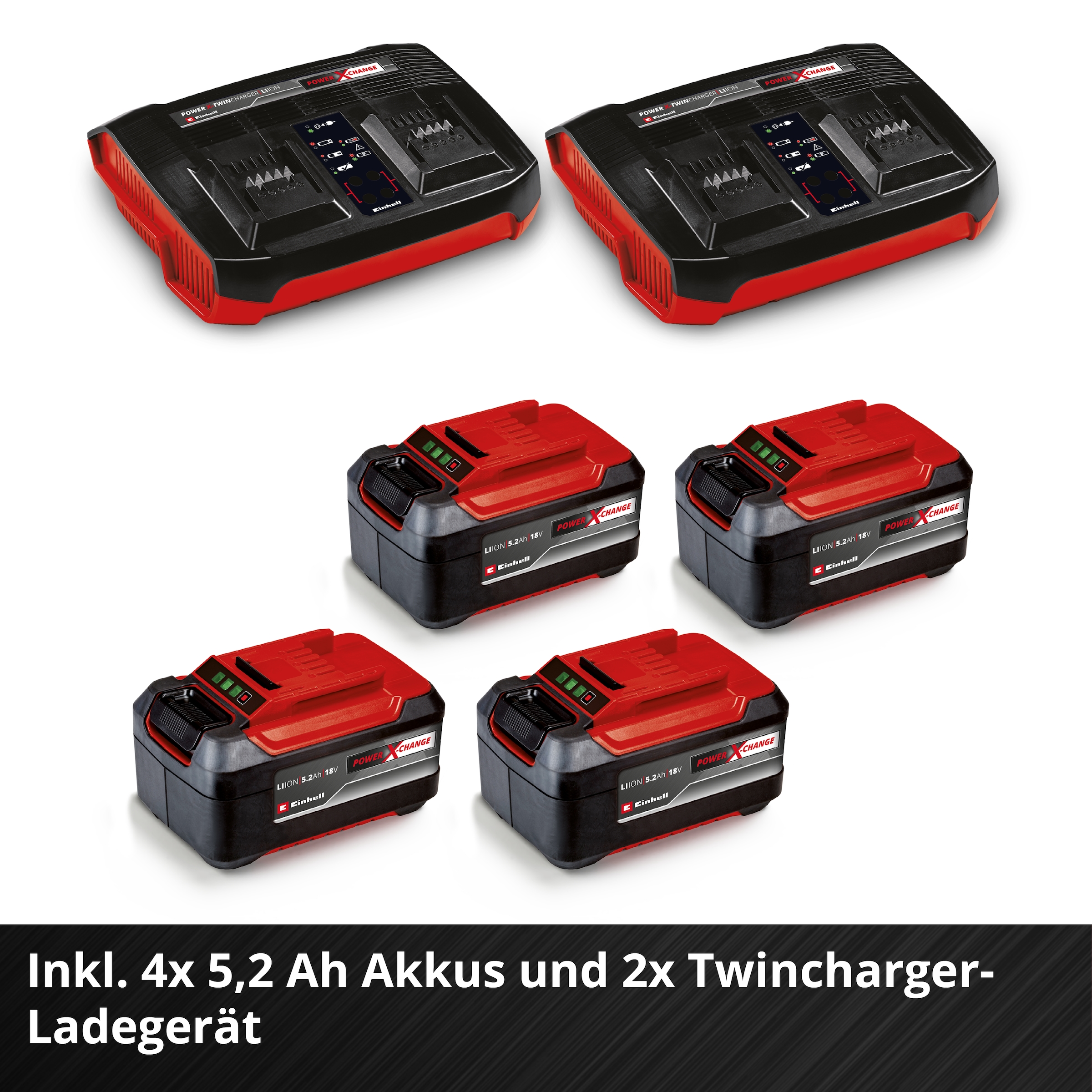 Einhell Akkurasenmäher »GP-CM 36/52 S Li BL (4x5,2Ah)« 4 x 5,2 Ah Plus Akkus und 2 Twincharger