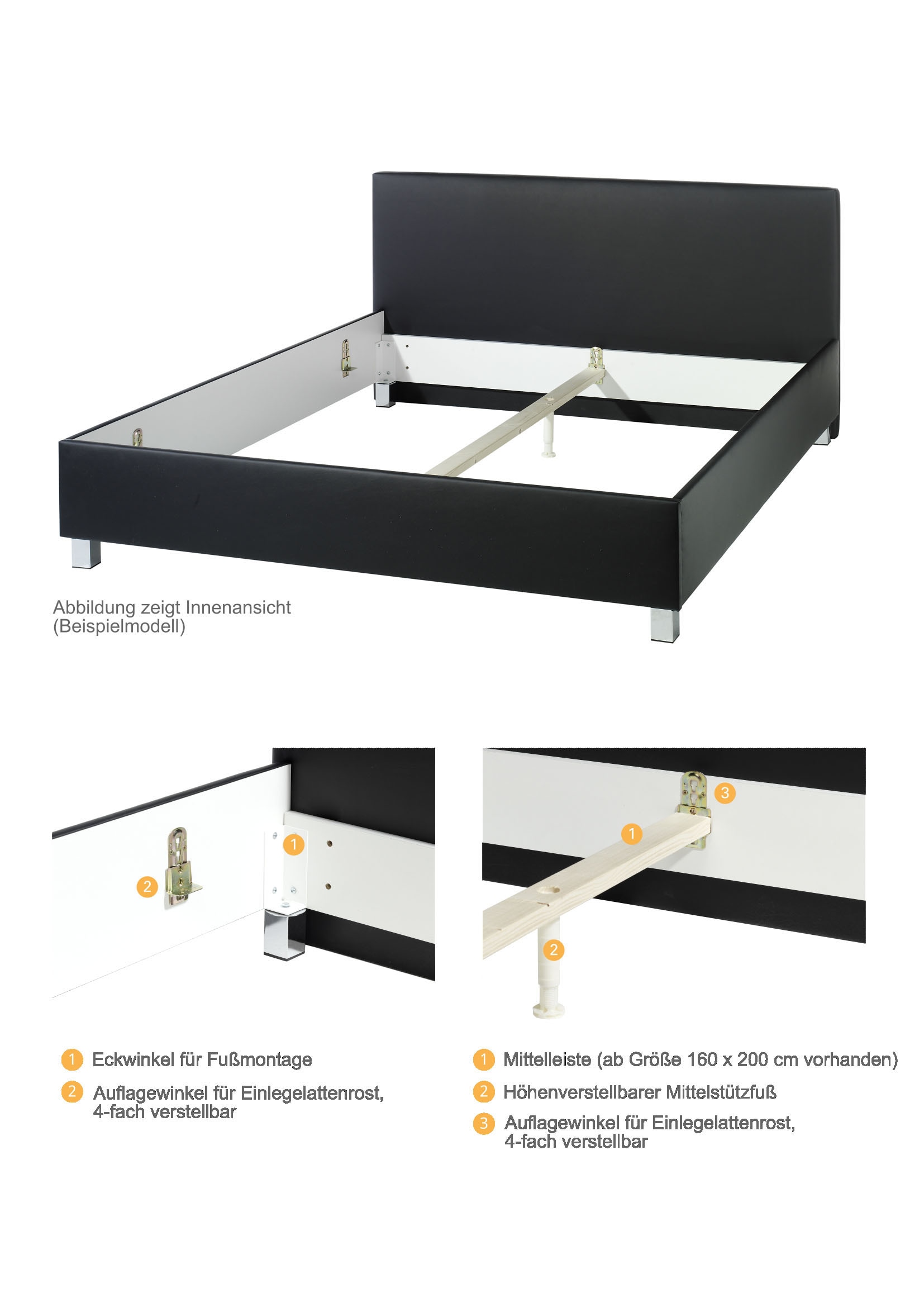 Maintal Polsterbett Bettseiten zerlegt, ohne Bettkasten