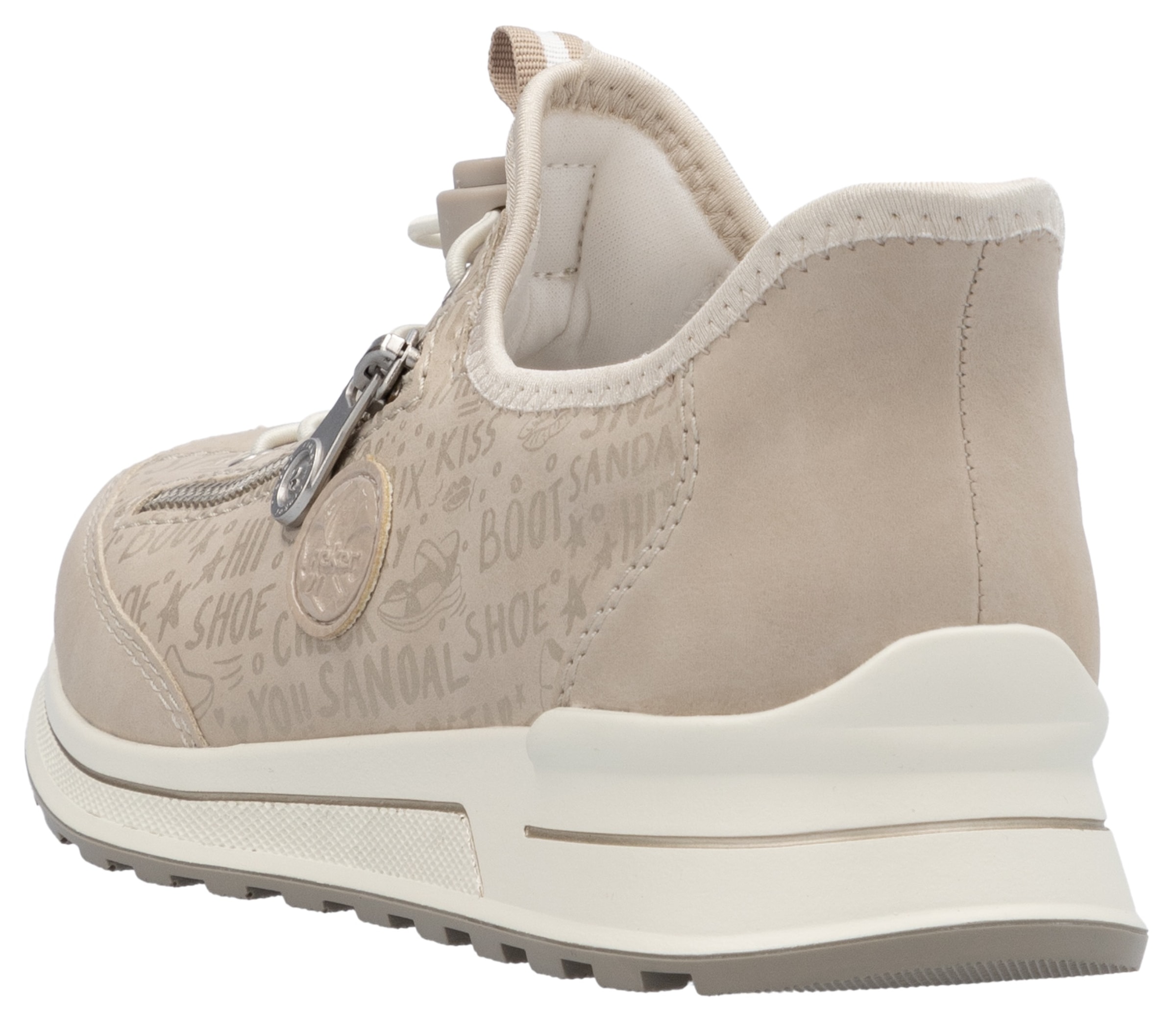 Rieker Slip-On Sneaker  , Schlupfschuh, Freizeitschuh, Halbschuh mit Lettering-Print