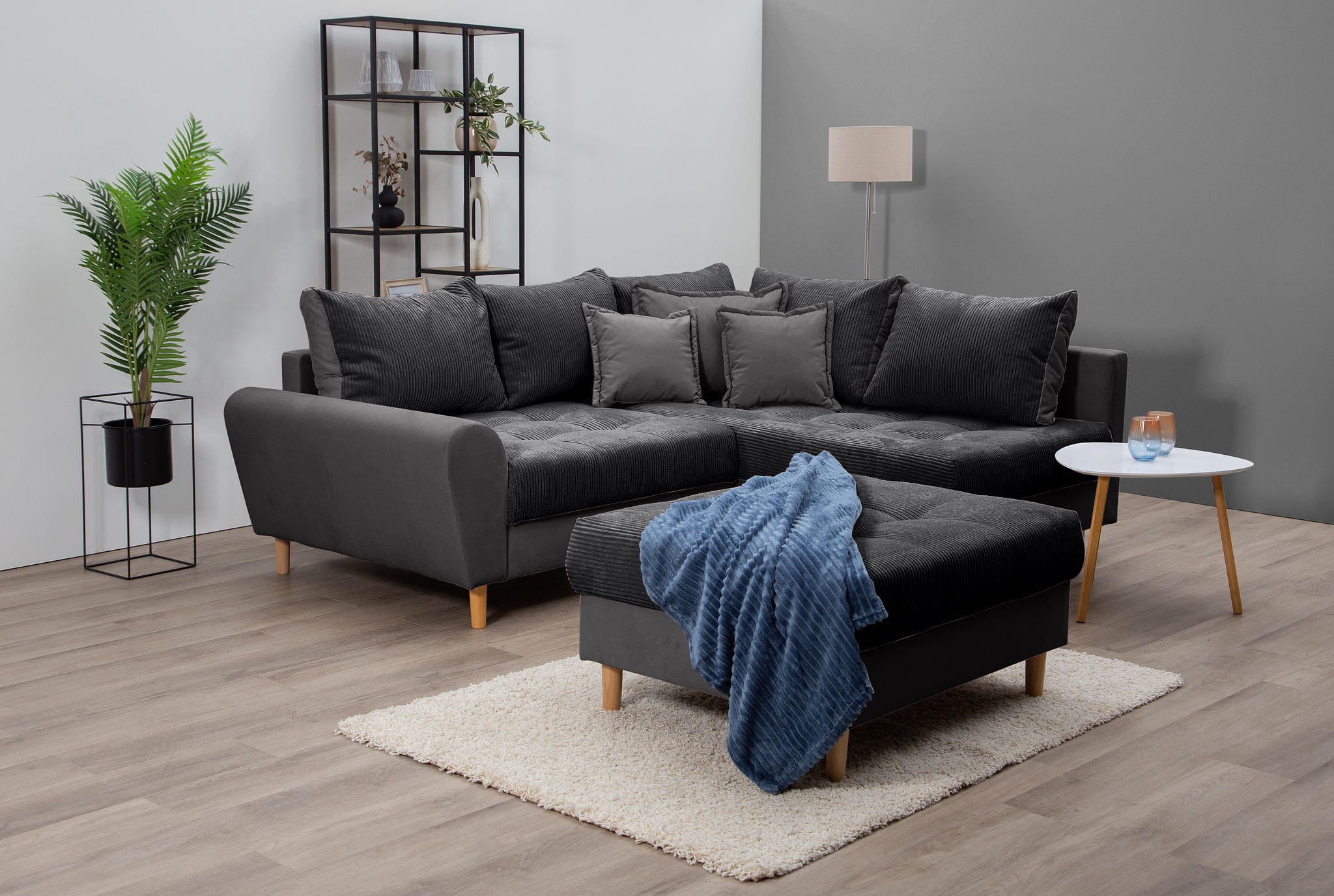 Home affaire Ecksofa »Rice L-Form«, (Set, mit Hocker), mit Bonnellfederkern, Hocker & Kissen, Ottomane beidseitig montierbar