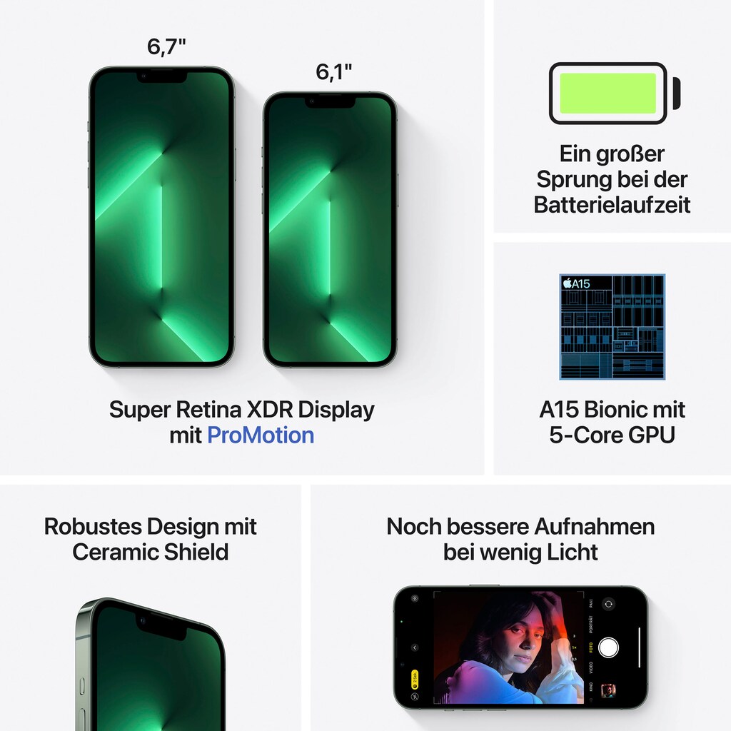 Apple Smartphone »iPhone 13 Pro Max«, Alpine Green, 17 cm/6,7 Zoll, 1000 GB Speicherplatz, 12 MP Kamera