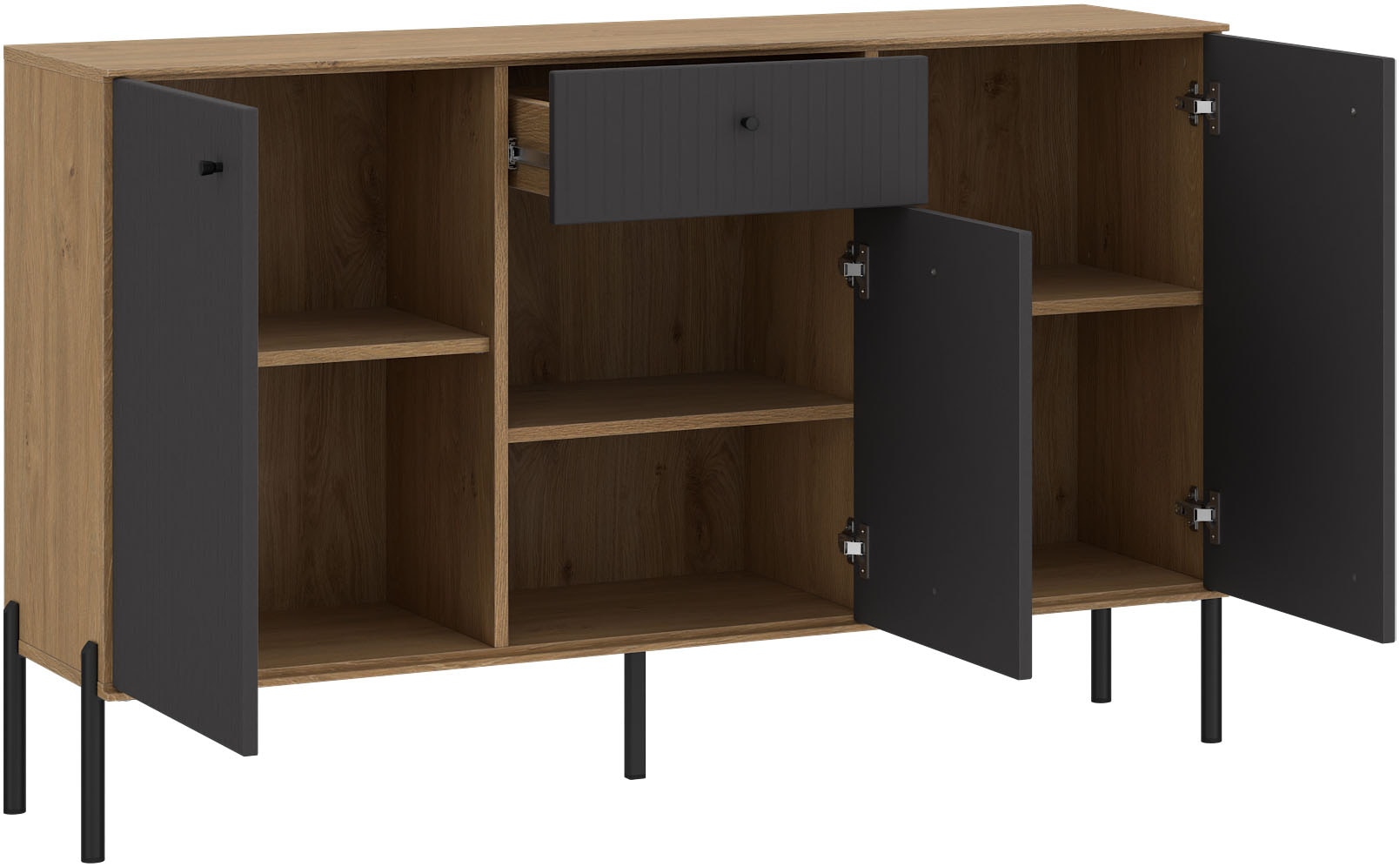 OTTO home Sideboard Sideboard, Breite 136 cm, mit geriffelten Fronten, auf Metallfüßen