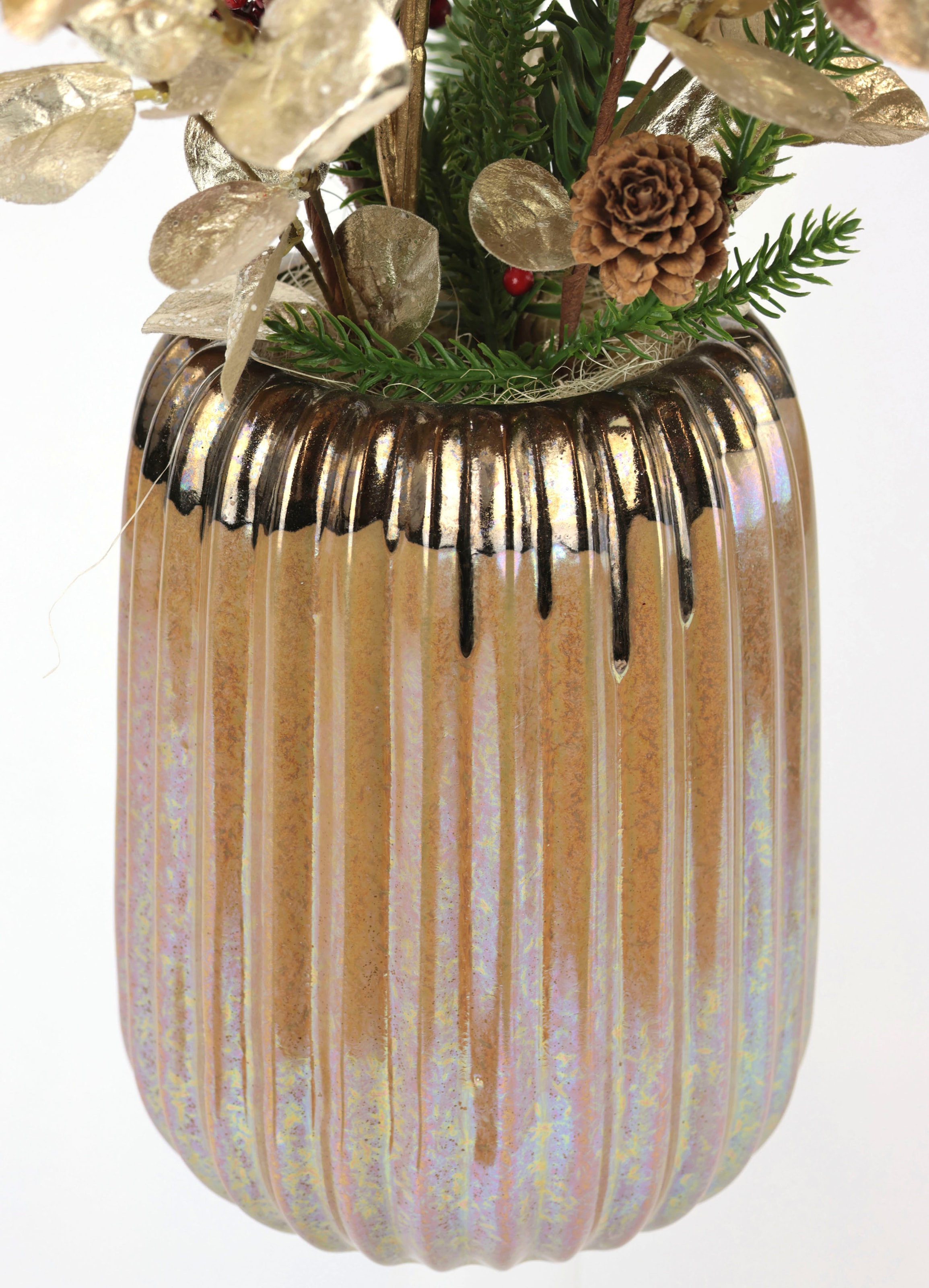 I.GE.A. Winterliche Kunstpflanze »Gesteck mit Magnolie in Keramikvase, Weihnachtsdeko,«, Kunstblumen-Arrangement, festliches Blumenensemble, Weihnachtsgesteck