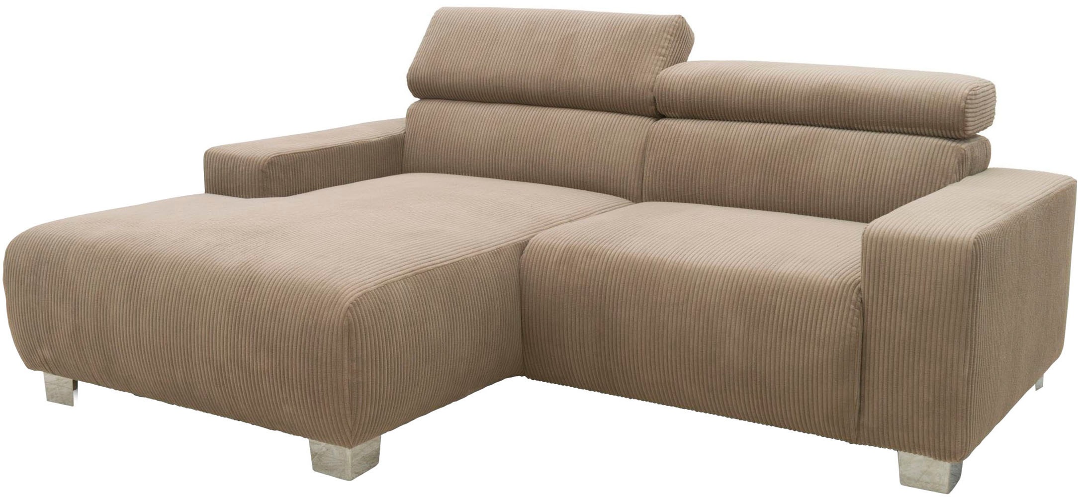 DOMO collection Ecksofa »100030 inkl. Kopfteilverstellung, guter Sitzkomfort, Cordbezug, L-Form«, mit komfortabler Wellenunterfederung, ideal für kleine Räume