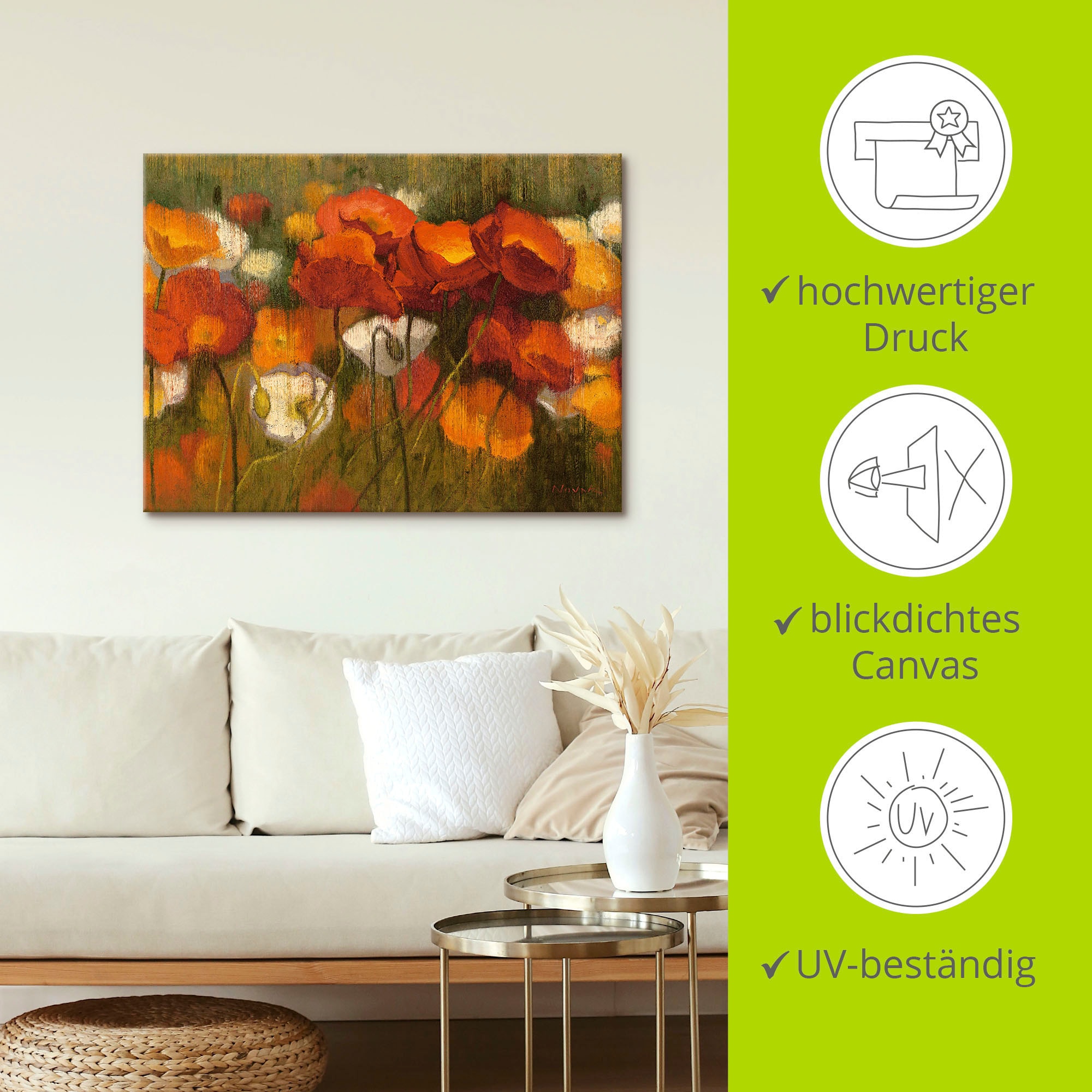 Artland Leinwandbild »Das starke Rot II« Blumenwiese 1 Stk. tlg. auf Holzrahmen gespannt