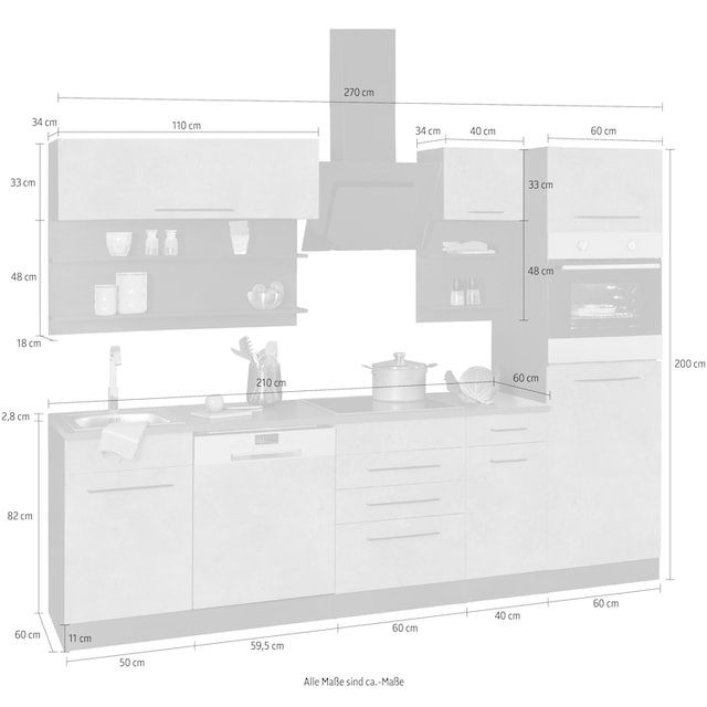 HELD MÖBEL Küchenzeile »Tulsa«, ohne E-Geräte, Breite 270 cm, schwarze  Metallgriffe, MDF Fronten auf Raten bestellen