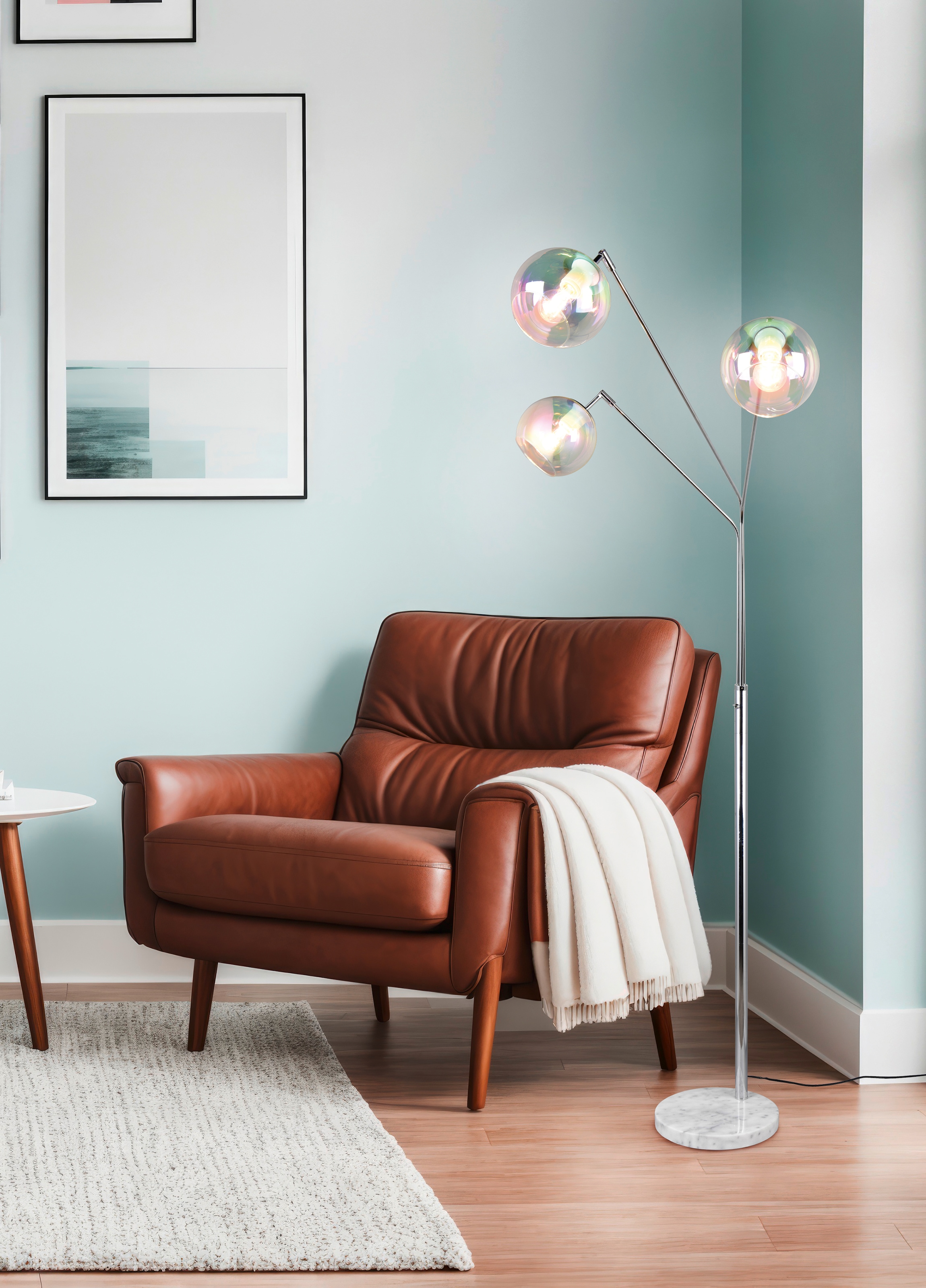 TRIO Leuchten Stehlampe »PAXTON, dreiflammige Stehleuchte, Glas Lampenschirme, Arme verstellbar« E27 1 Stk. warmweiß - kaltweiß exkl. 3x E27 max 10W, Höhe 200cm Breite 67cm, Kippschalter, 2m Kabel