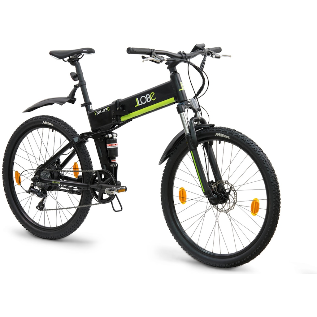 LLobe E-Bike »FML-830 black 27,5", 10,4 Ah«, 9 Gang, Shimano, Heckmotor 250 W