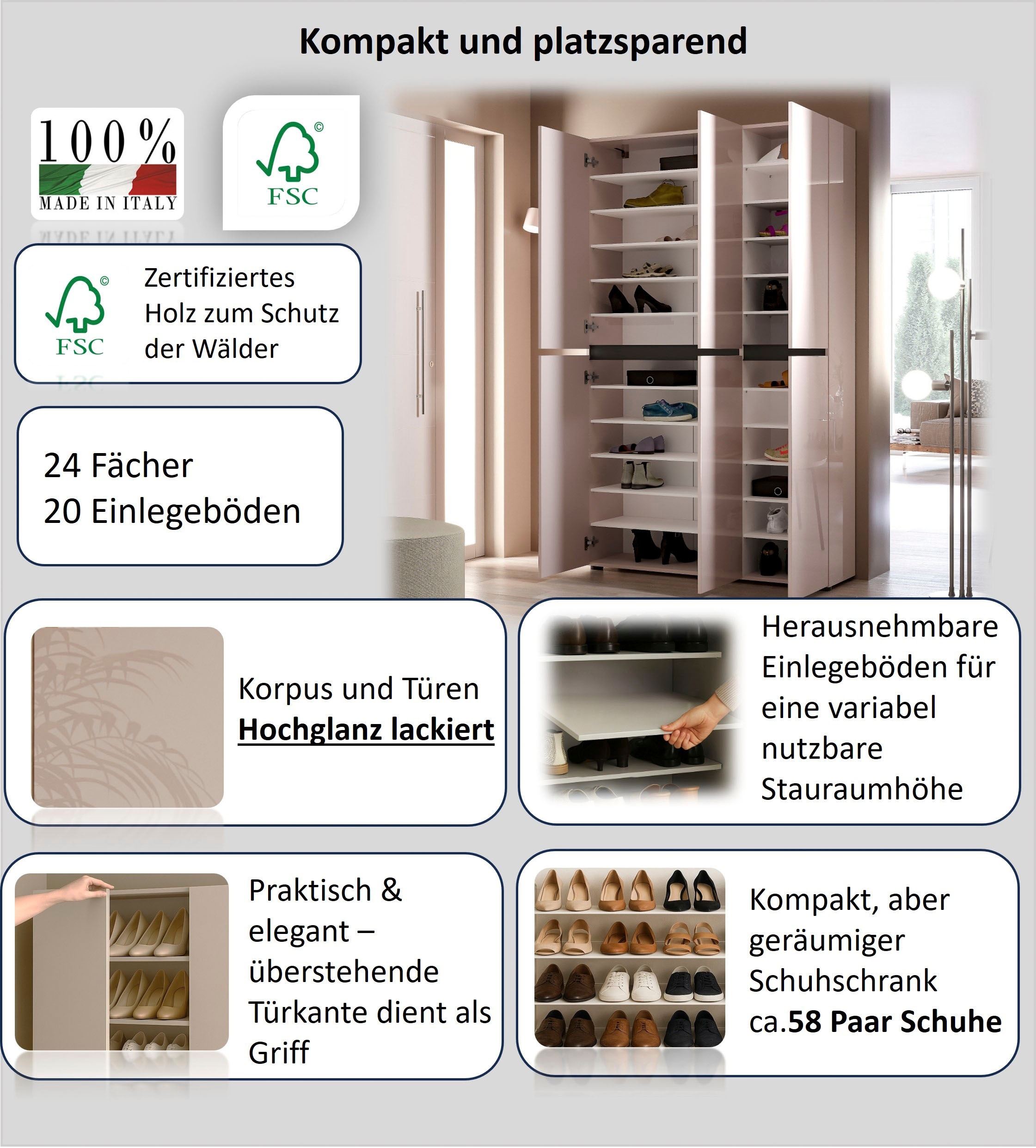 INOSIGN Schuhschrank »Mister« Breite 120 cm, Höhe 200 cm, 6 Türen