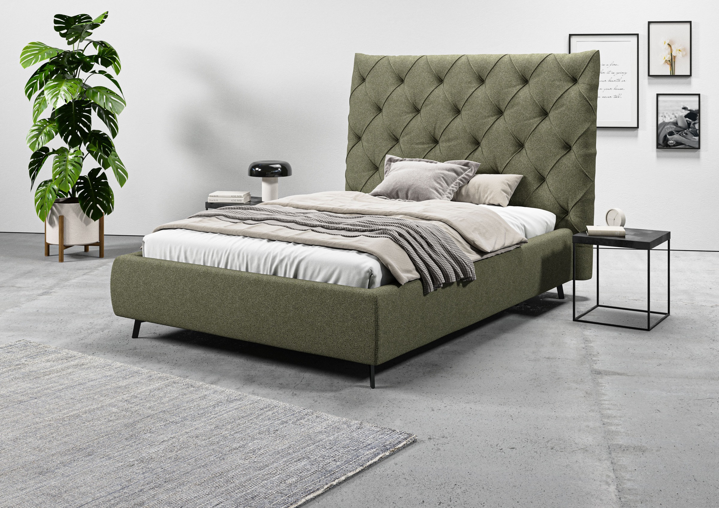 Home affaire, Polsterbett »Maxime, in 4 Breiten bis 200cm, auch in Leder« Kopfteilhöhe 143 cm, belastbar bis 280 kg, auch in Überlänge 220cm, green, 