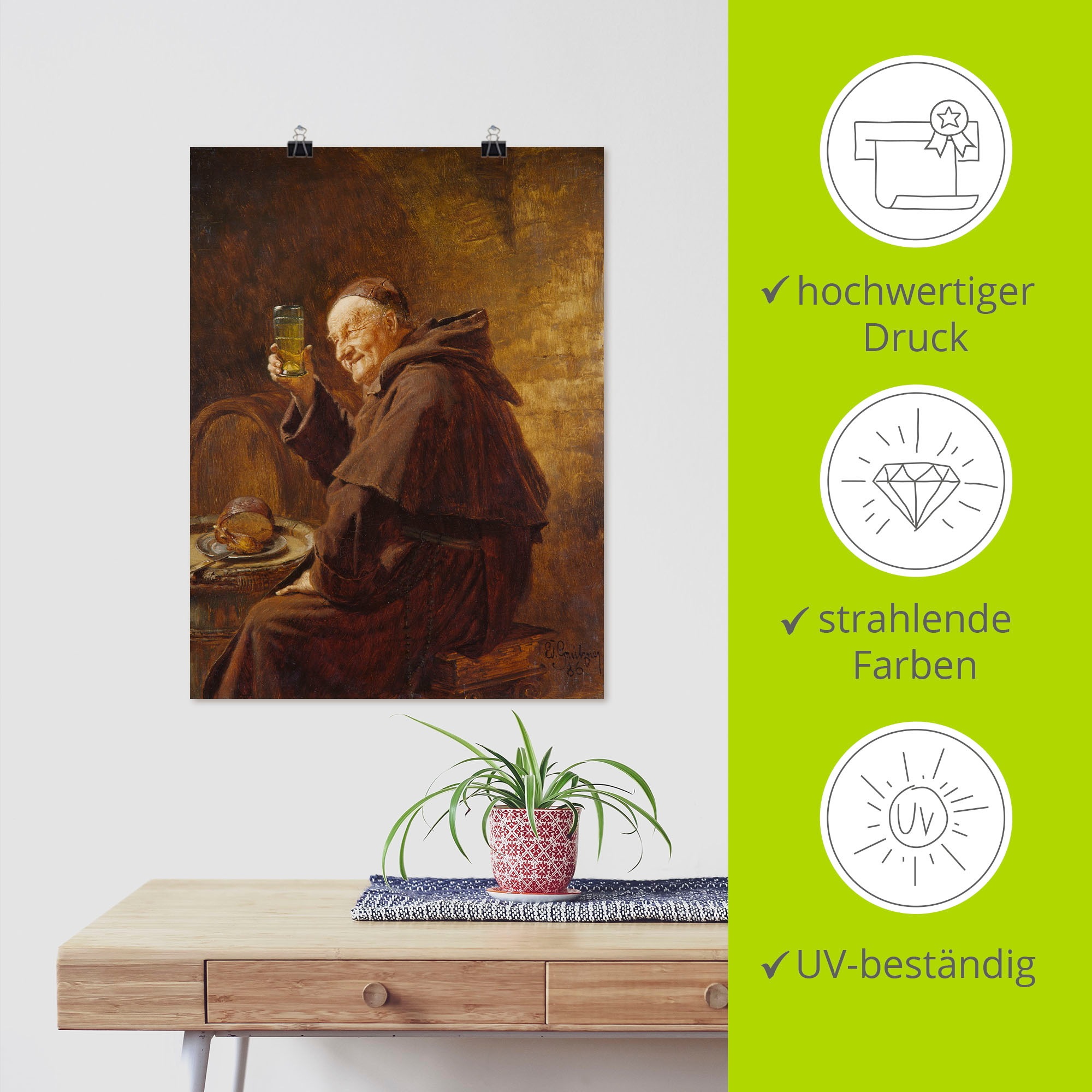 Artland Wandbild »Mönch bei der Weinprobe.«, Mann, (1 St.), als Leinwandbild, Poster in verschied. Größen