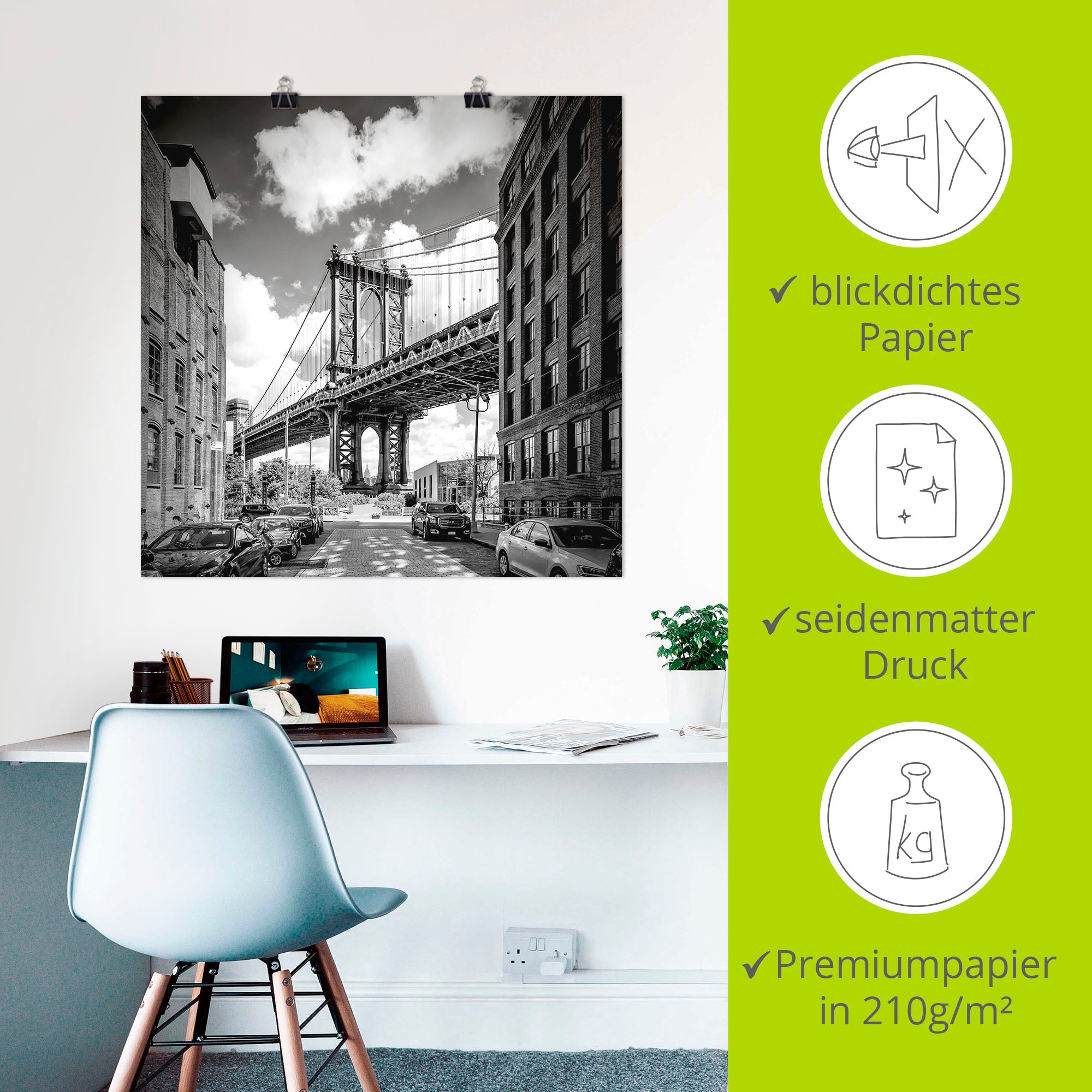 Artland Poster »New York City Manhattan Bridge I«, Amerika, (1 St.), als Alubild, Leinwandbild, Wandaufkleber oder Poster in versch. Größen