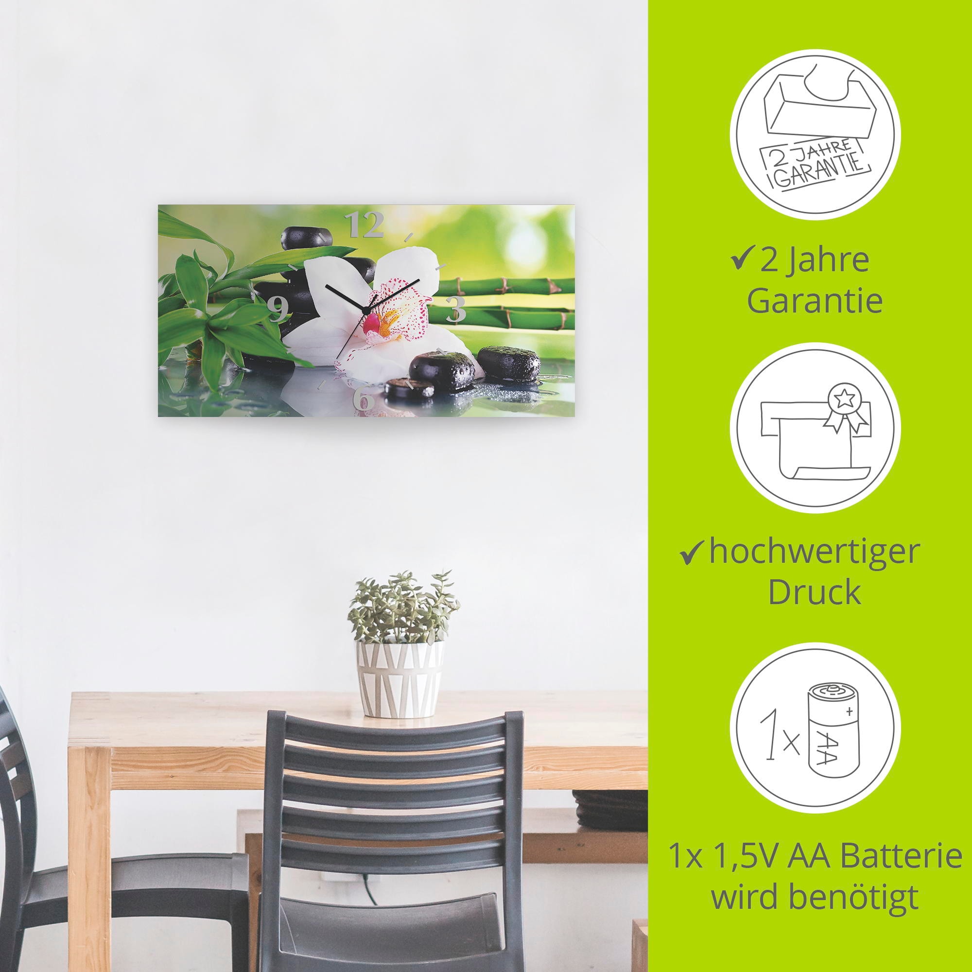 Artland Wanduhr »Spa Steine Bambus Zweige Orchidee«, 3D Optik gebogen, mit Quarz- oder Funkuhrwerk, versch. Größen