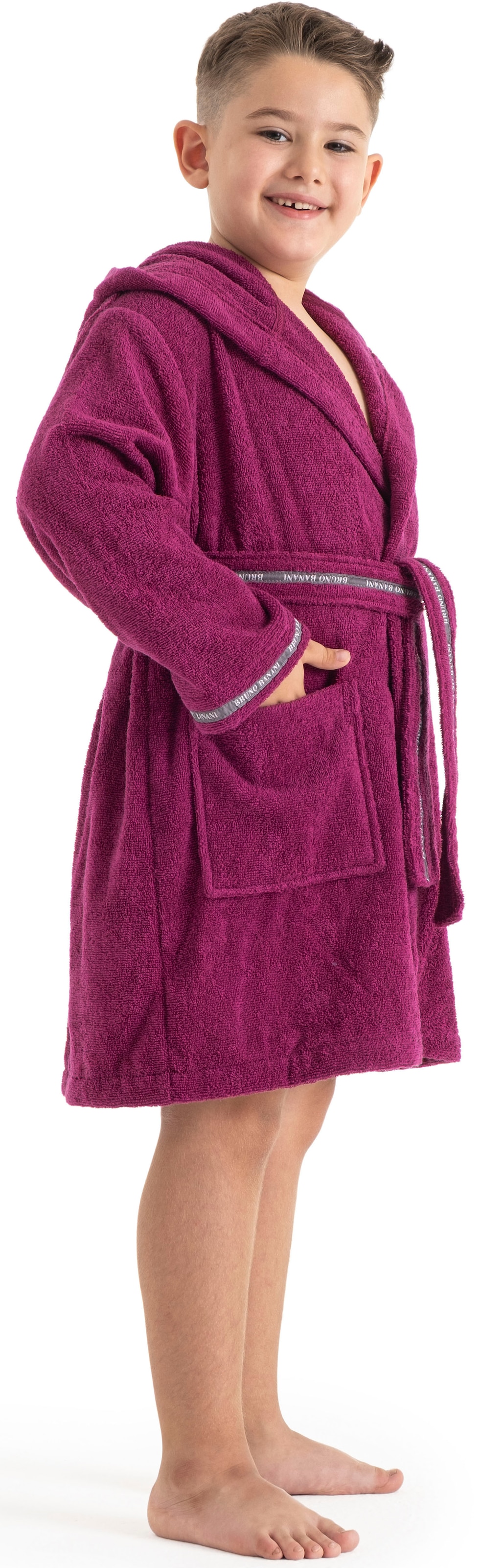 Bruno Banani Kinderbademantel »Danny, Ideal für Zuhause, Schwimmbad oder im Urlaub«, (1 St.), mit Logostreifen, aus 100% Baumwolle