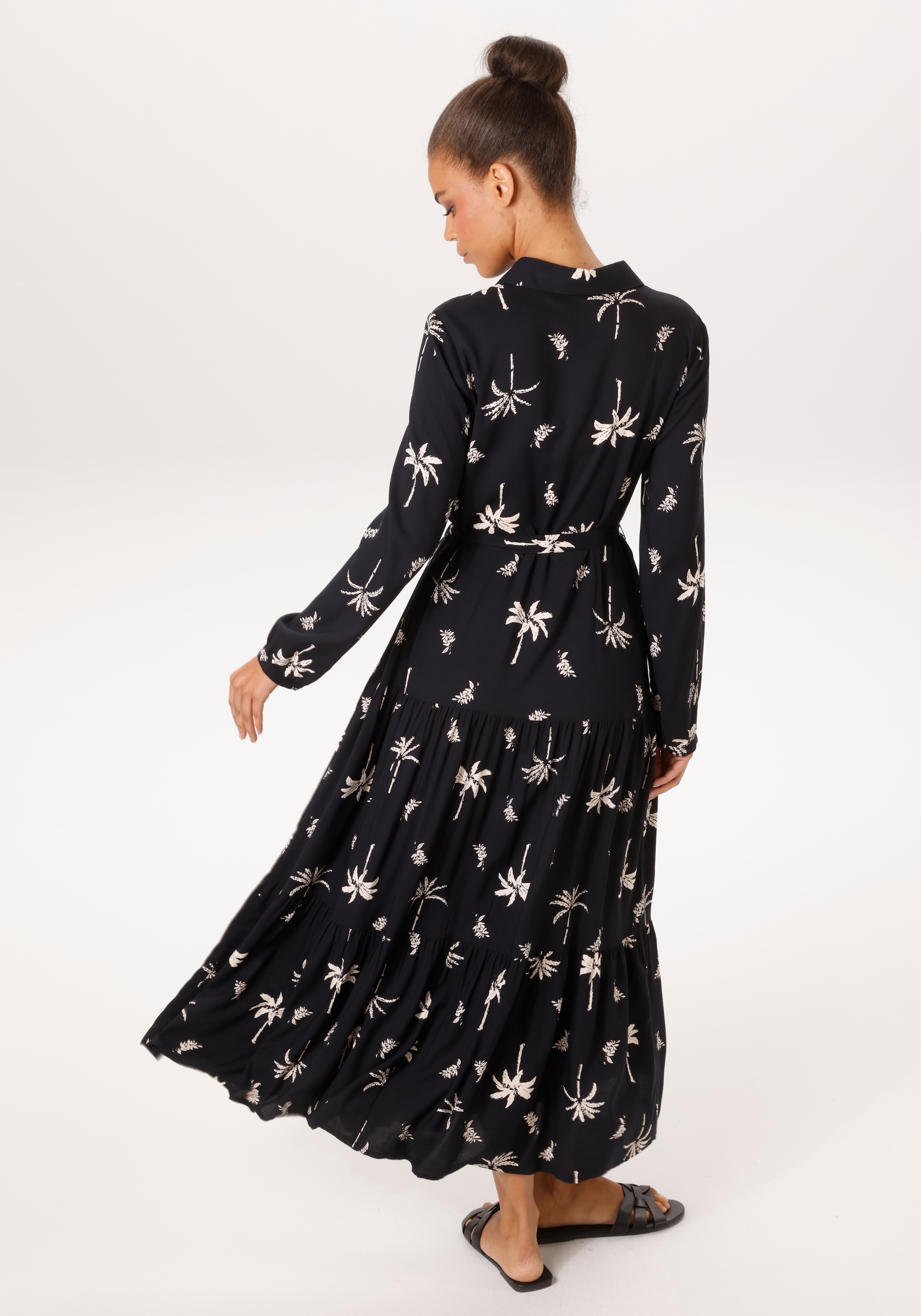 Aniston CASUAL Maxikleid mit abnehmbarem Bindeband,  mit Palmen bedruckt - jedes Teil ein Unikat