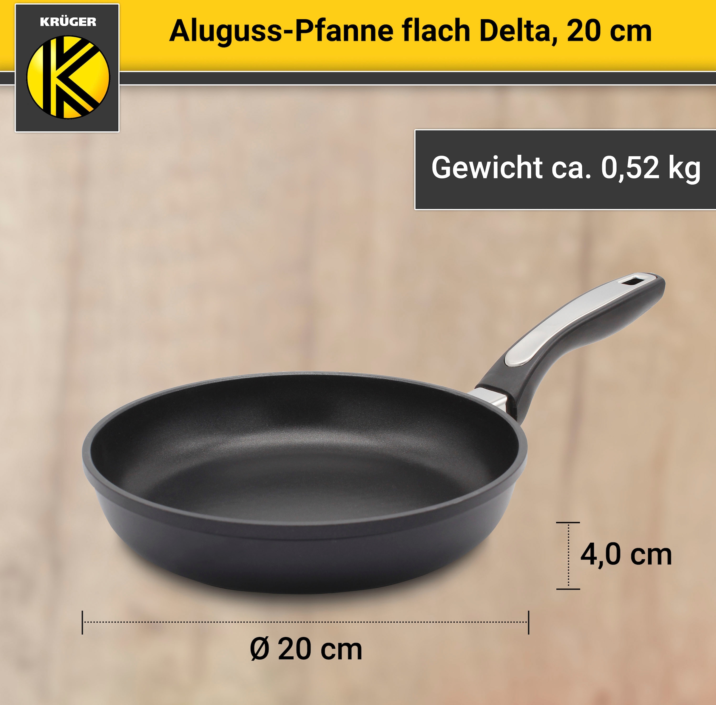Krüger Bratpfanne »Aluguss Pfanne flach DELTA« Aluminiumguss 1 Stk. tlg. für Induktions-Kochfelder geeignet