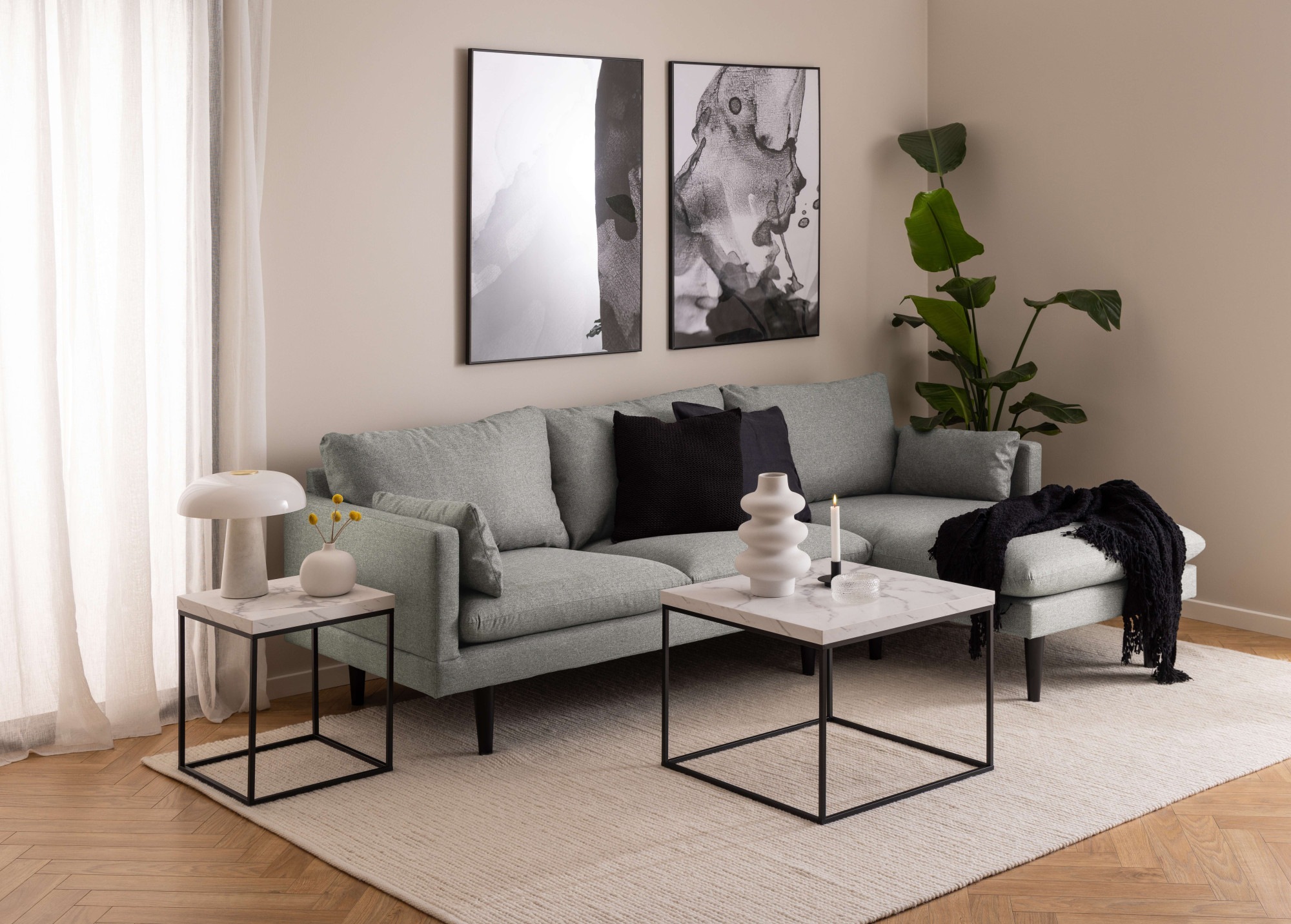 ACTONA GROUP Beistelltisch »Barossa«, Steinoptik, schwarze Stahlbeine
