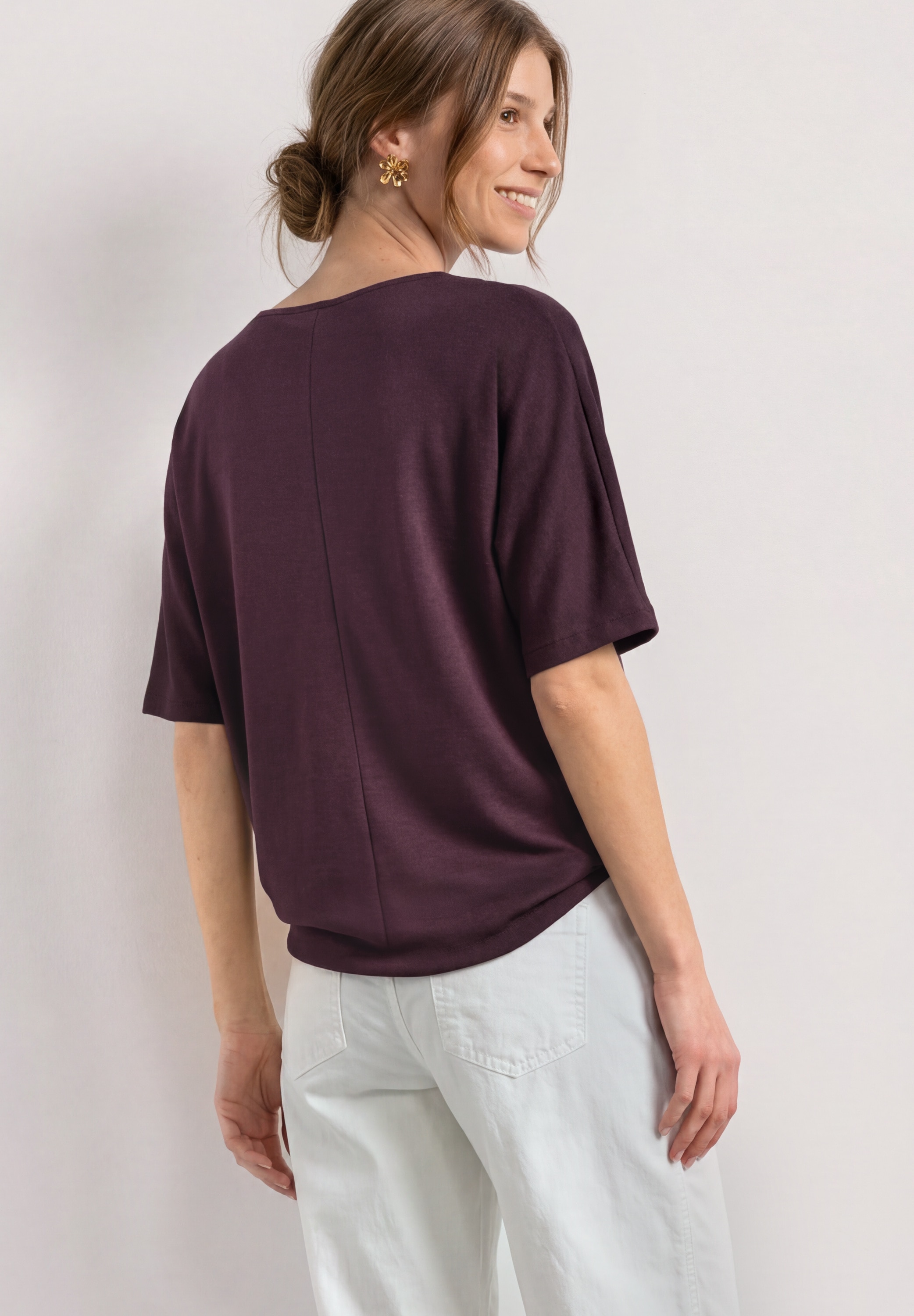 STREET ONE Rundhalsshirt Sommershirt mit Boat Neck und Elastikbund