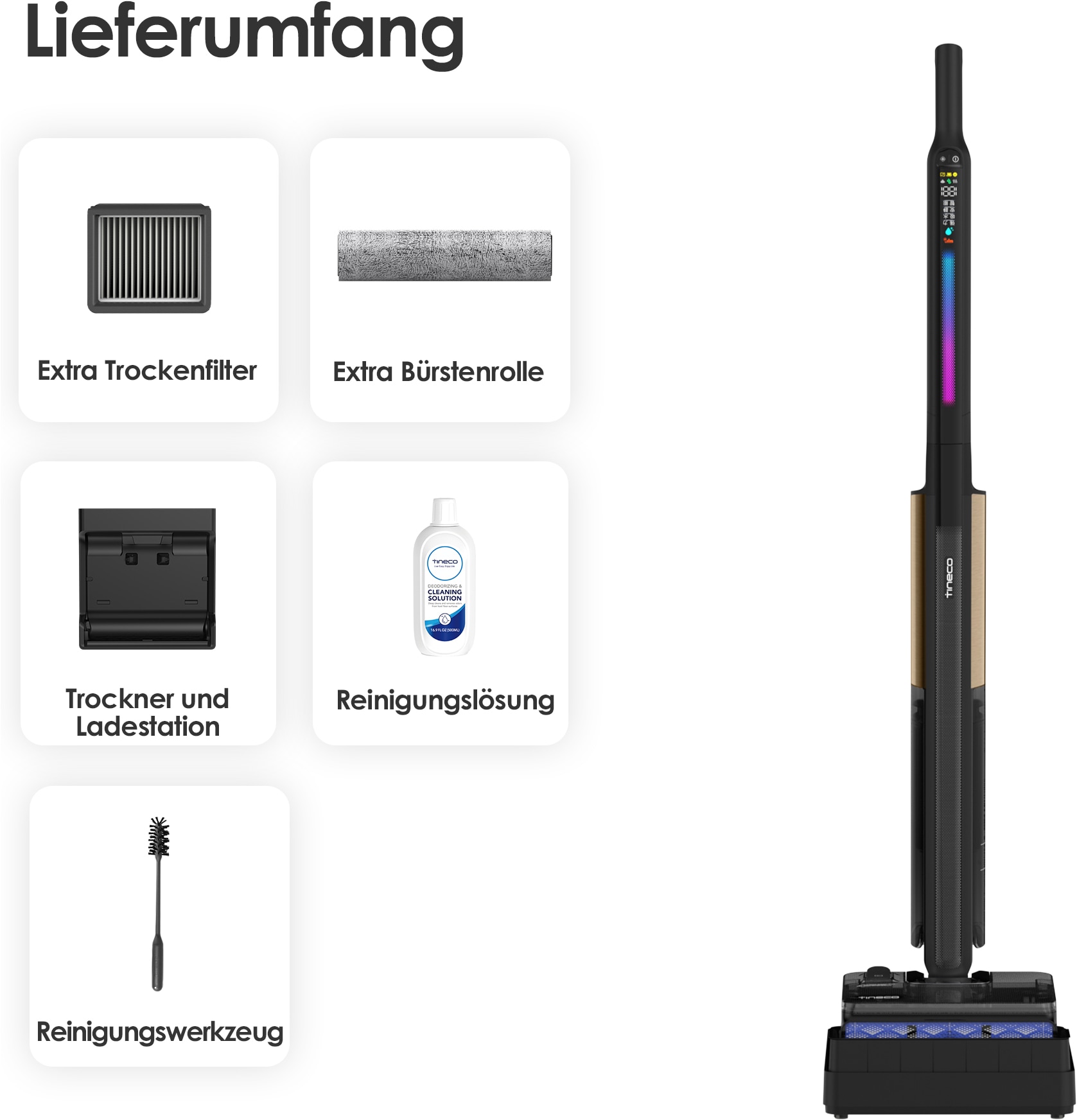 Tineco Nass-Trocken-Sauger »FLOOR ONE S7 Fold Elite, schlankes Design, 22.000pa, 70 Min Laufzeit« Auto-Anpassung der Saugleistung, 85° C Heißluft Trocknung, Knickgelenk
