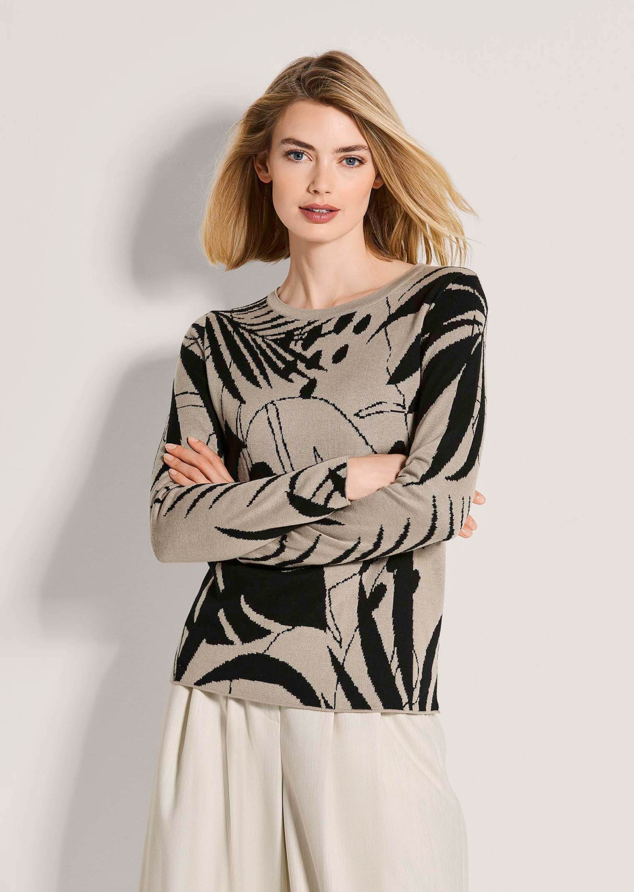 MADELEINE Longpullover »Jacquardpullover Baumwollpullover mit floralem Muster« Allover-Jaquard-Muster