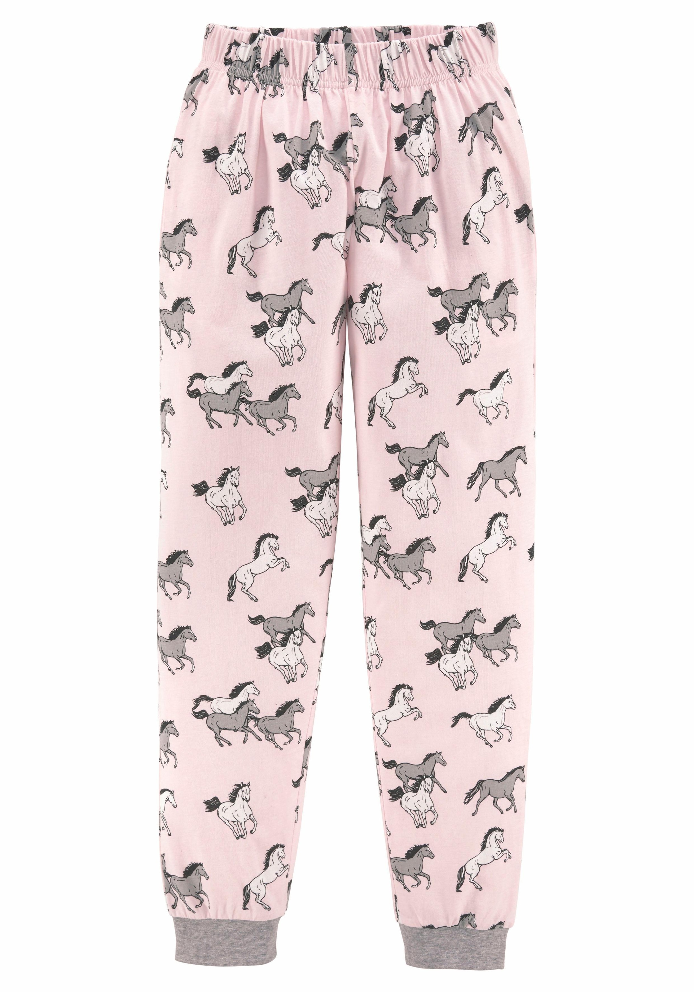 Print Pyjama, petite mit Stück), langer in Form tlg., (2 fleur Pferde 1 ♕ bei