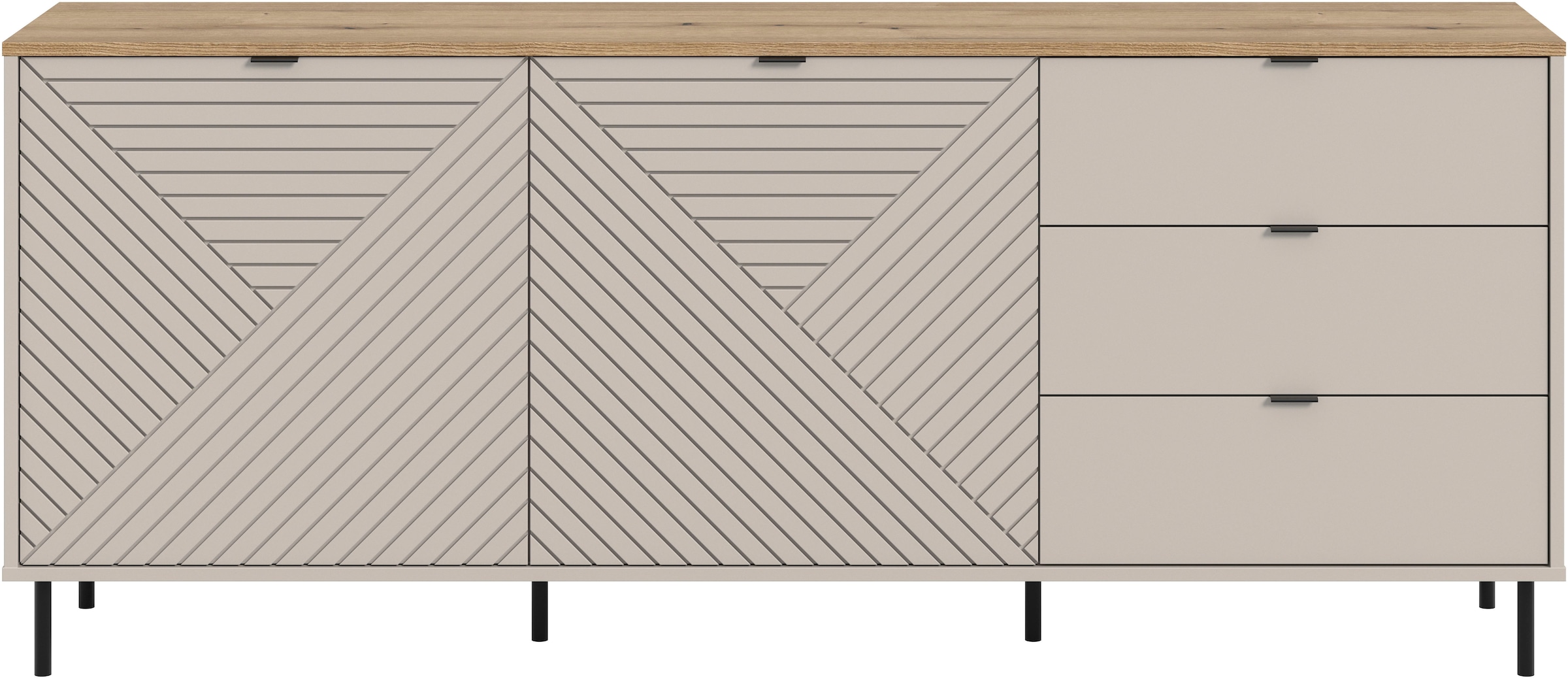 Home affaire Sideboard »RAITA, Breite 184 cm, Front mit Desgin-Fräsung, 2 Türen, viel Stauraum« moderne Farbkombi, individuell einsetzbar, Griffe & Füße aus Metall,  Kommode, Anrichte, Schrank, Highboard, TV-Board