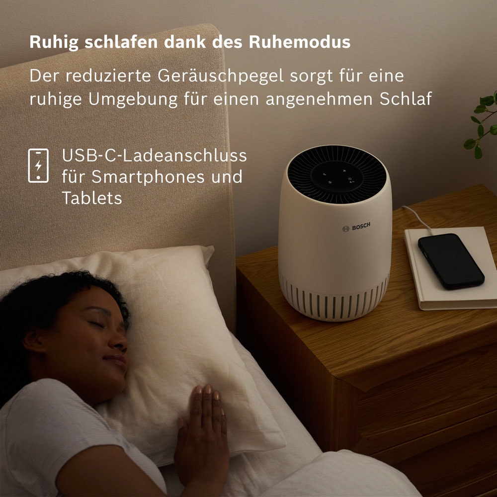 BOSCH Luftreiniger »Air 1000, filtert über 99% der Schadstoffe« für 23 qm Räume mit 3-in-1 Luftfilter, USB-C Anschluss, Automatik- und Ruhemodus