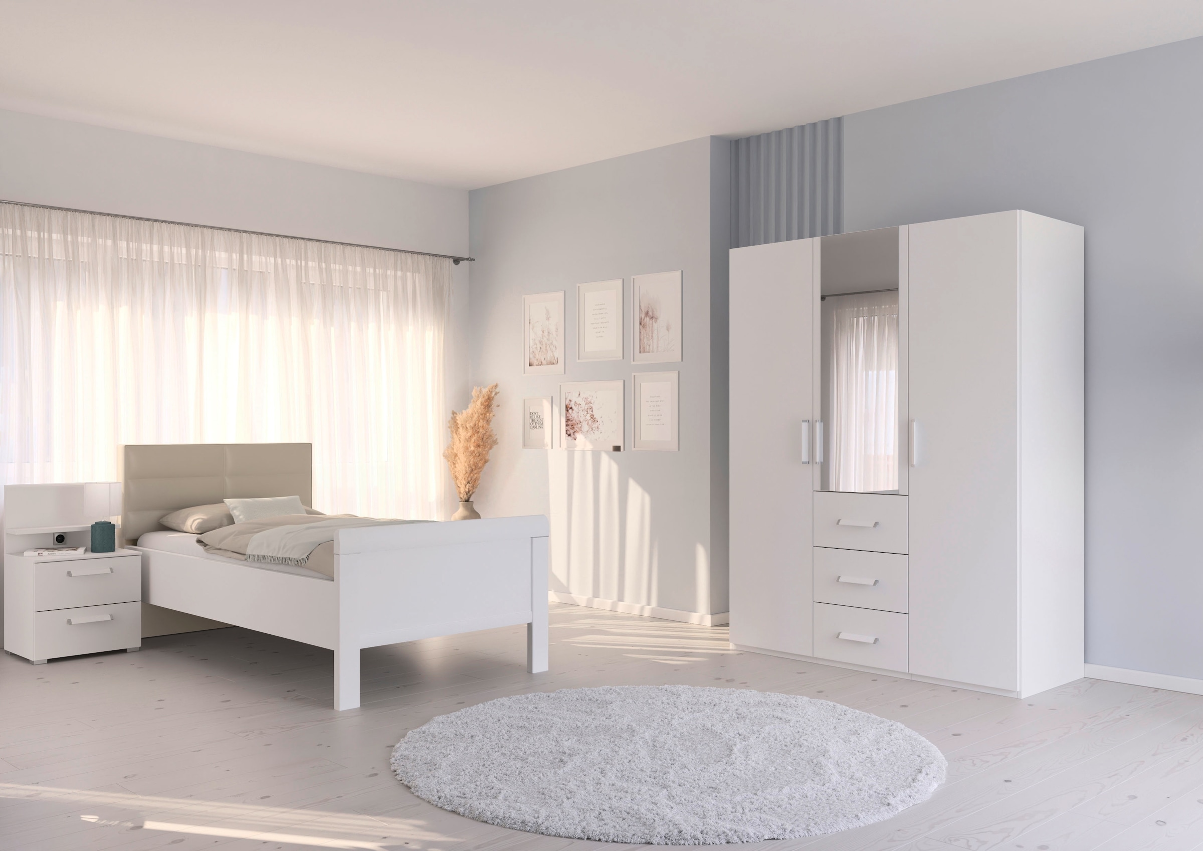 rauch Schlafzimmer-Set »Komplettschlafzimmer Schlafzimmer EVELYN«, (Set, 3 tlg.), Schrank und Bett in 2 Breiten, Nachttisch mit Paneel MADE IN GERMANY