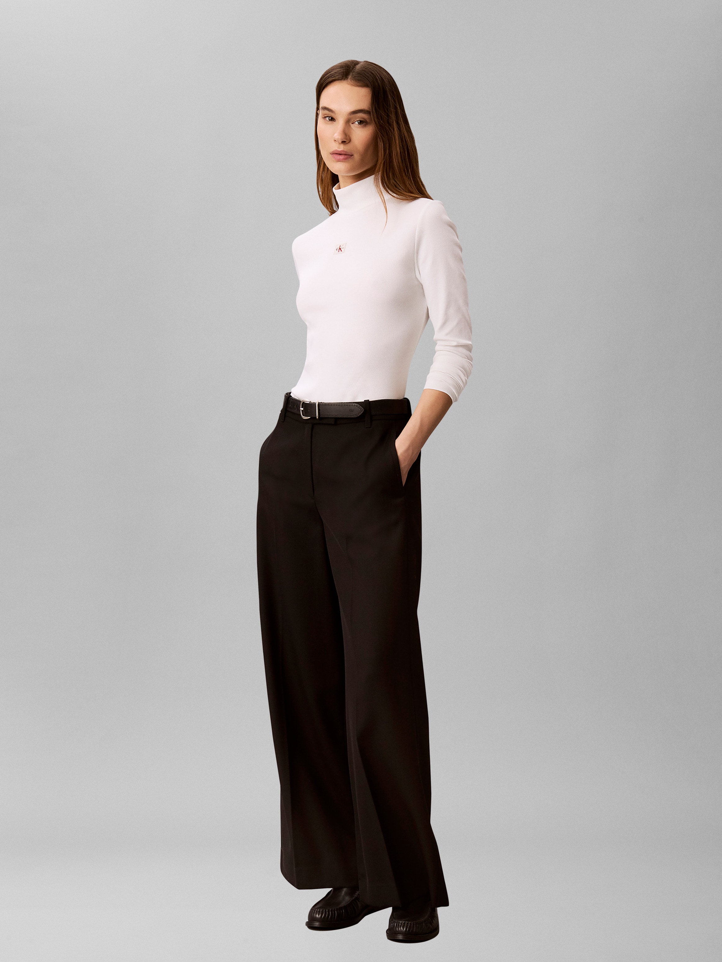 Calvin Klein Jeans Shirttop »LS WOVEN LABEL TURTLENECK« Mit Rundhalsausschnitt, regular fit