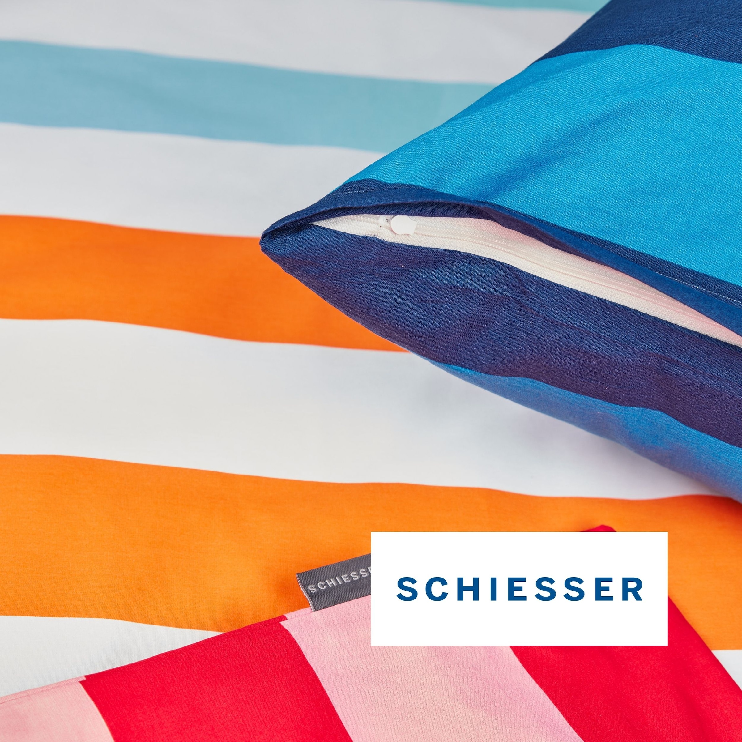 Schiesser Bettwäsche »Happy Stripe aus weicher Baumwolle und jeder Menge bunter Streifen« 2 Stk. OEKO-TEX® MADE IN GREEN