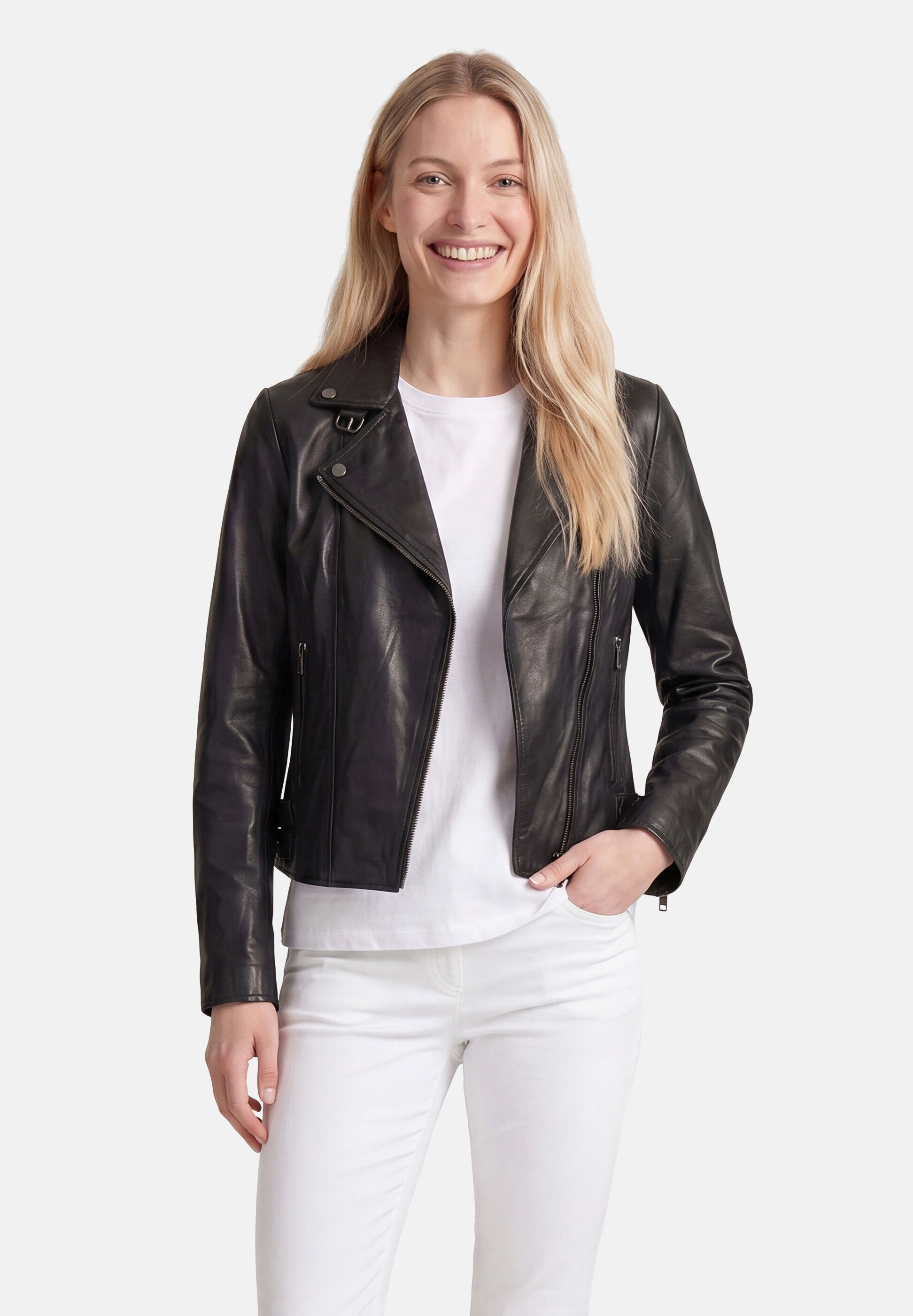 Apple of Eden Lederjacke »Apple of Eden Lederjacke« ohne Kapuze mit Schnallen-Details an der Taille