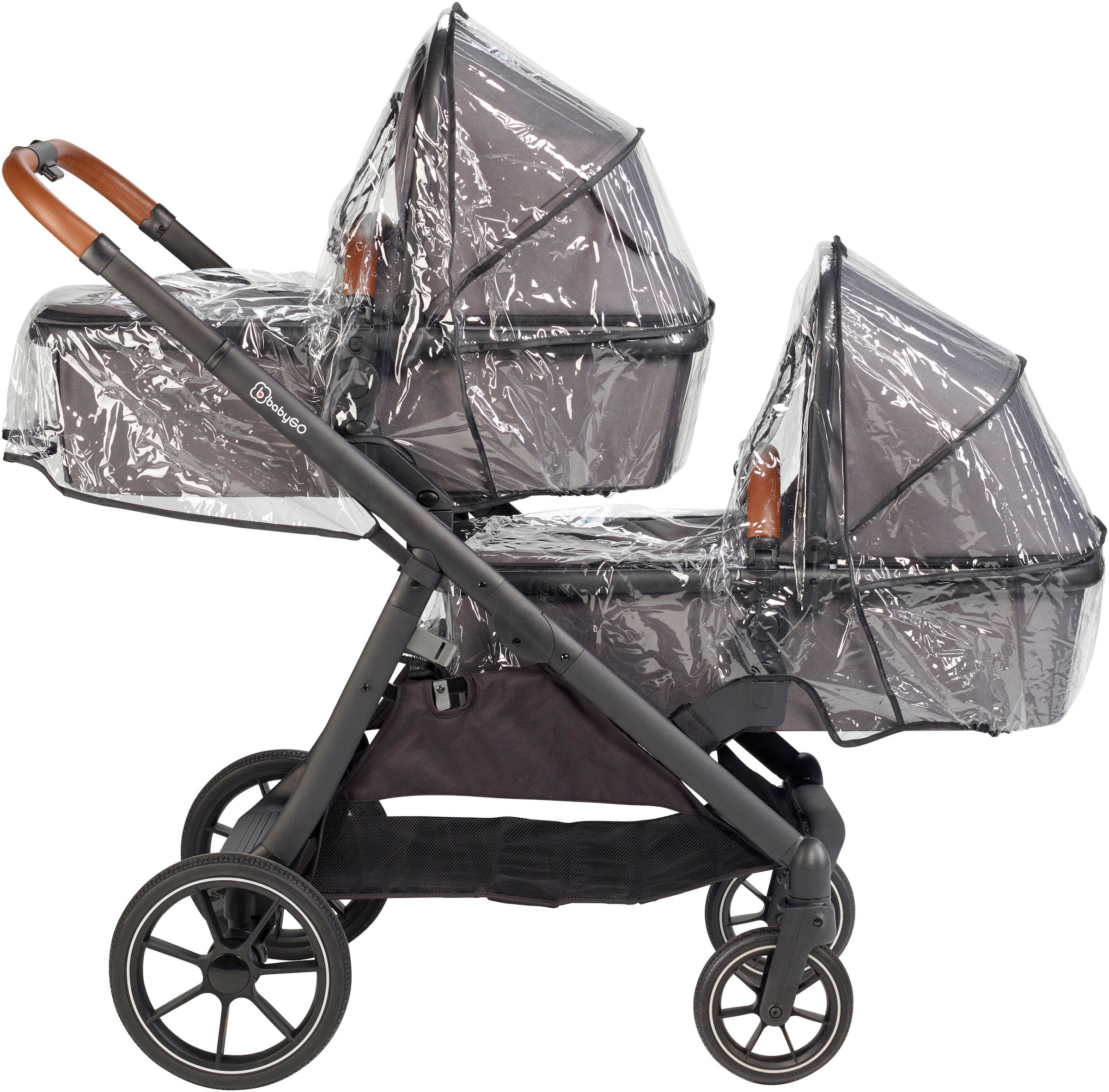 BabyGo Zwillingswagen »Duo«, inklusive Babywannen, Babyschalen, Regebezüge & Wickeltasche