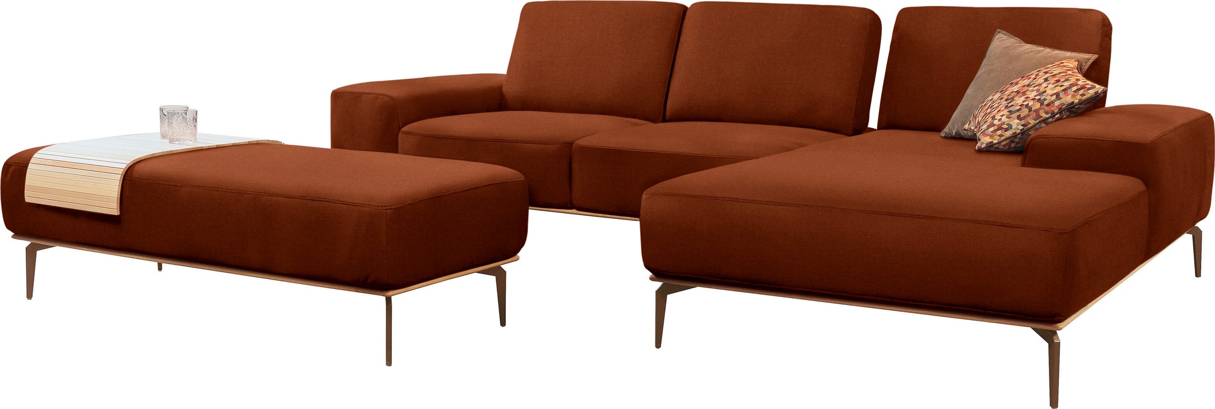 W.SCHILLIG Ecksofa »run, Designsofa mit tollem Sitzkomfort, L-Form«, mit Holzsockel, Füße in Bronze pulverbeschichtet, Breite 299 cm