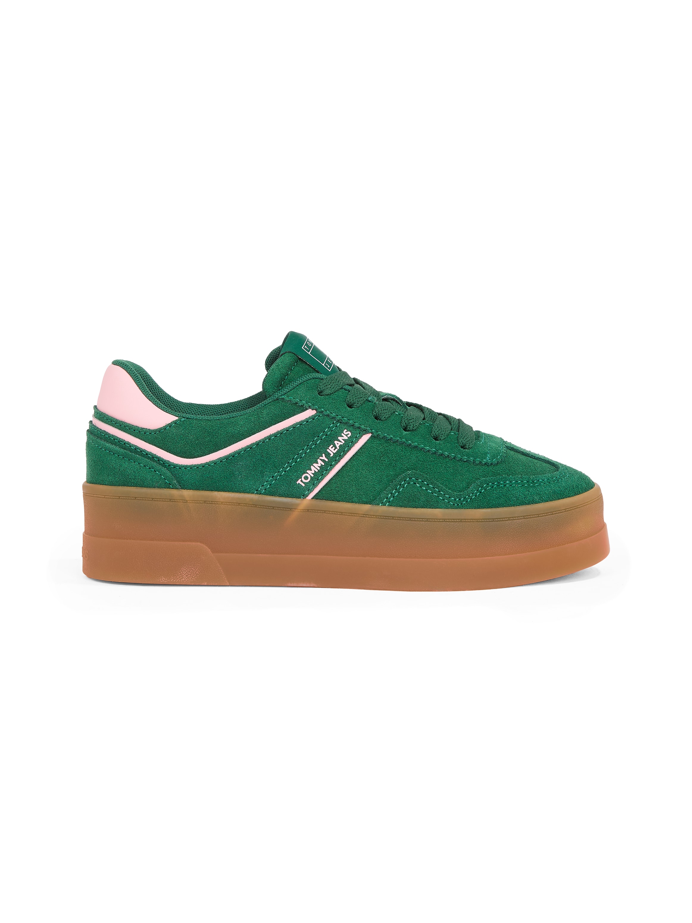 Tommy Jeans Plateausneaker »THE GREENWICH FLATFORM SUEDE«, Freizeitschuh, Halbschuh, Schnürschuh mit dezenten Ziernähten