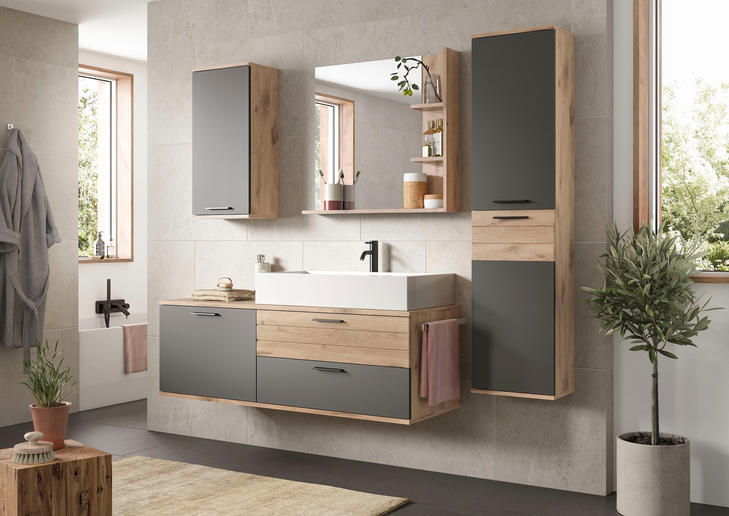 welltime Midischrank »Riga, Breite 37 cm, 2 Türen, 2 Einlegeböden, 1 Konstruktionsboden« Türanschlag wechselbar, Badmöbel, Badschrank, Schrank,Bad, Hochschrank