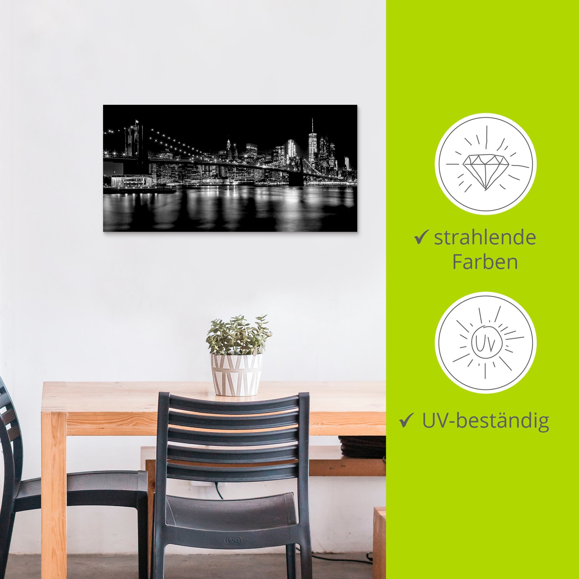 Artland Alu-Dibond-Druck »Manhattan Skyline & Brroklyn Bridge« Amerika 1 Stk. tlg. für Innen- und Außenbereich geeignet, Outdoorbild