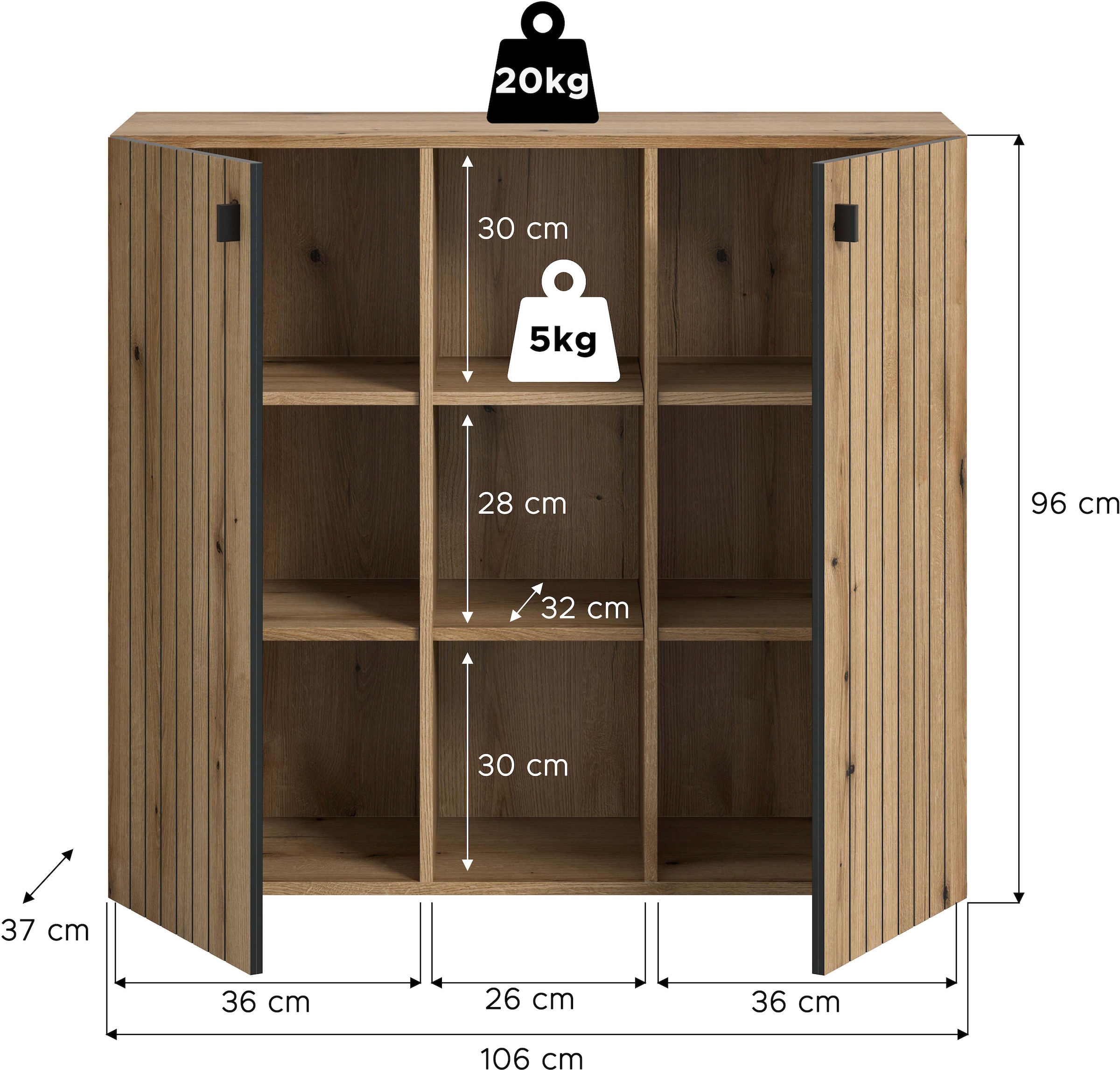 INOSIGN Schuhschrank »TATIO, Breite 106 cm, Rillenoptik, offene Fächer, 2 Türen« 1 Stk. tlg. Schuhschrank, Schuhkommode, Flurkommode, Kommode