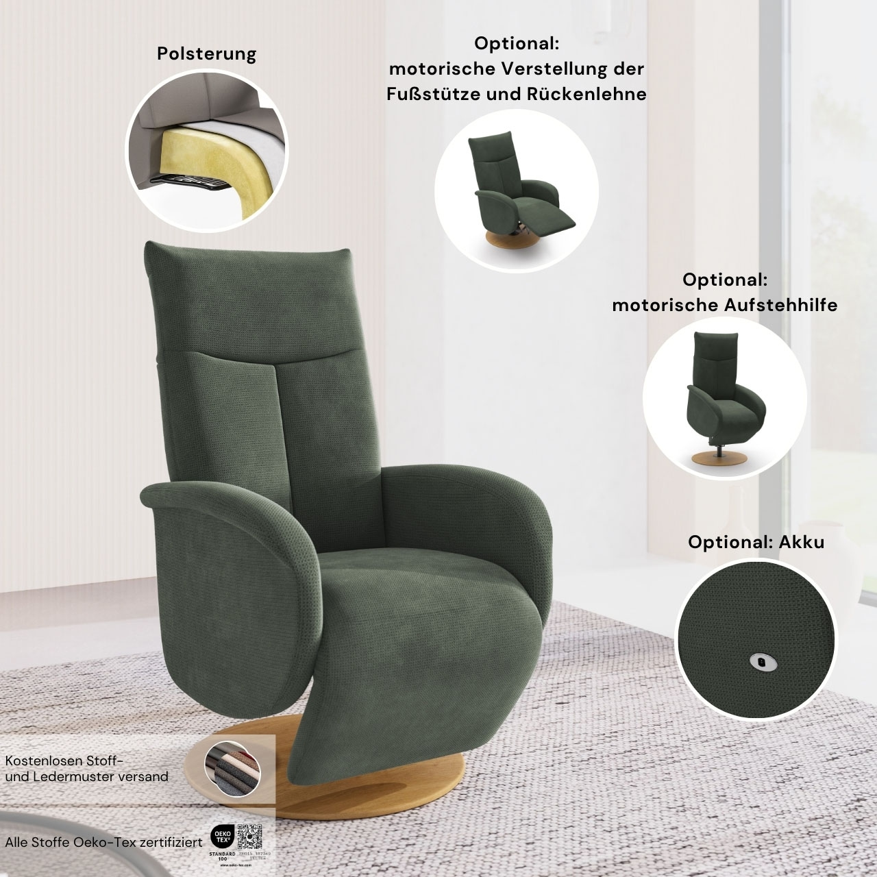 Home affaire TV-Sessel »Glendale« wahlweise mit Aufstehhilfe, 2 Motoren und Akku
