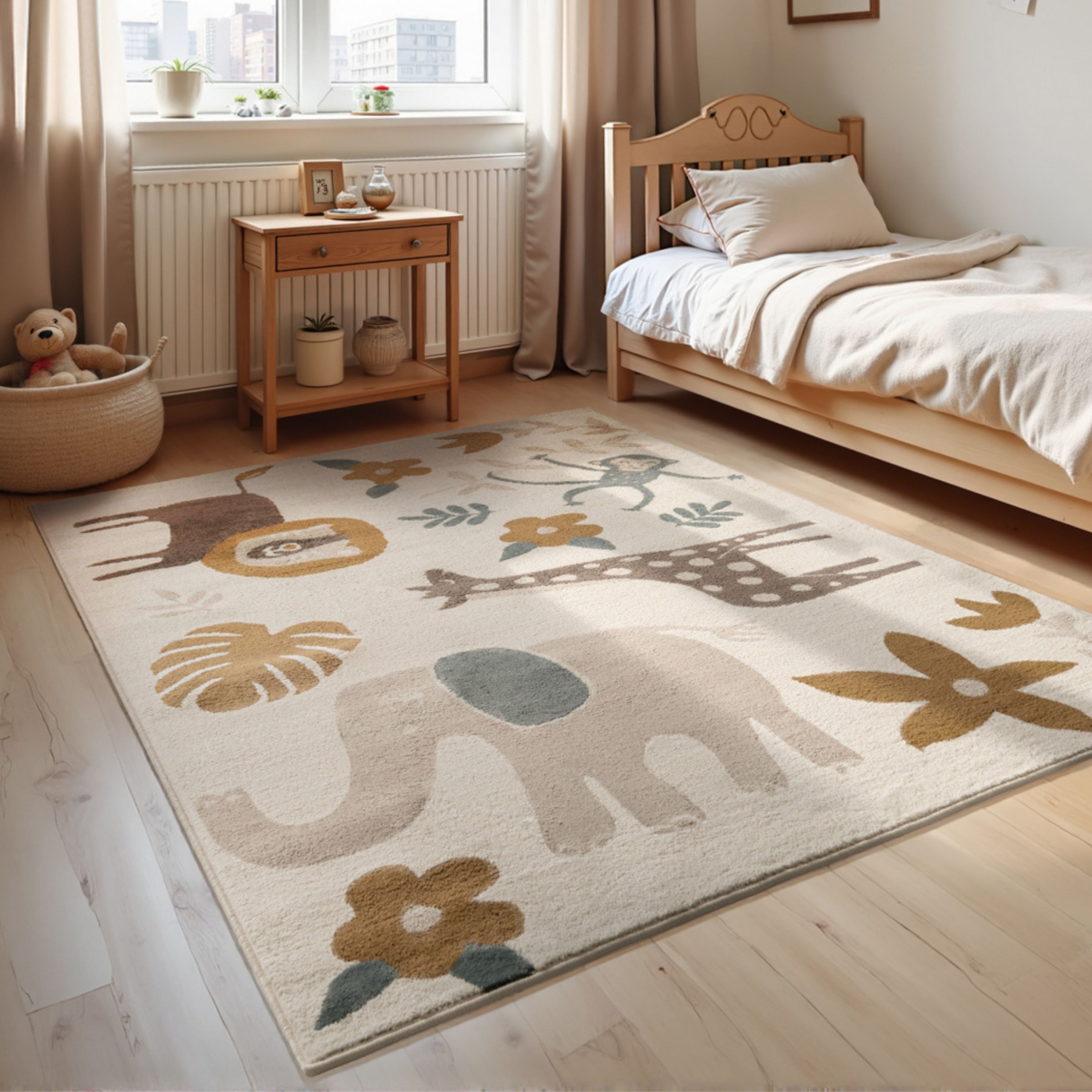 THE RUGS Adventures Safari Rug & Runner Kids Polypropylene Play Rug in Beige | Size: 160cm x 235cm